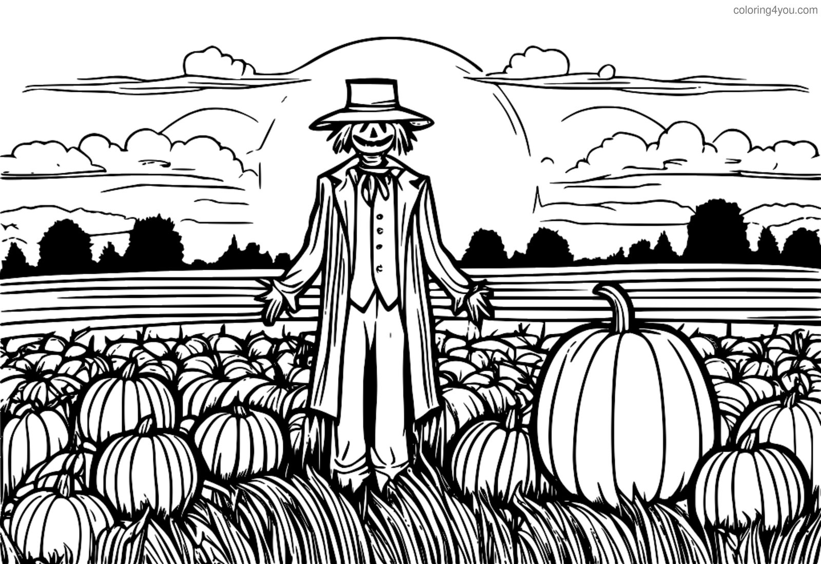 Halloween madárijesztő mezőkön színező oldal Halloween madárijesztő mezőkön színező oldal