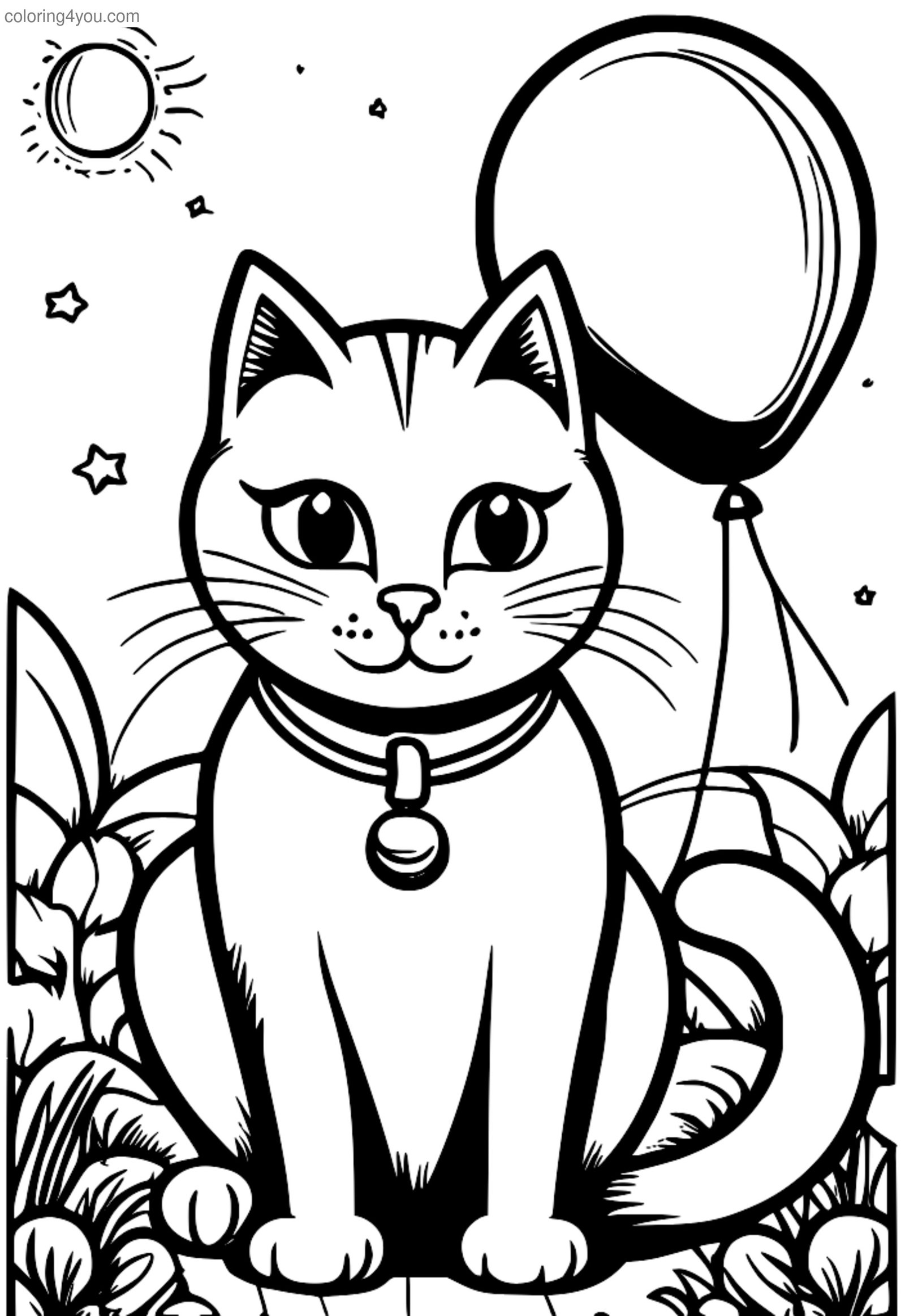 Malvorlage einer Katze, die einen Luftballon hält Malvorlage einer Katze, die einen Luftballon hält