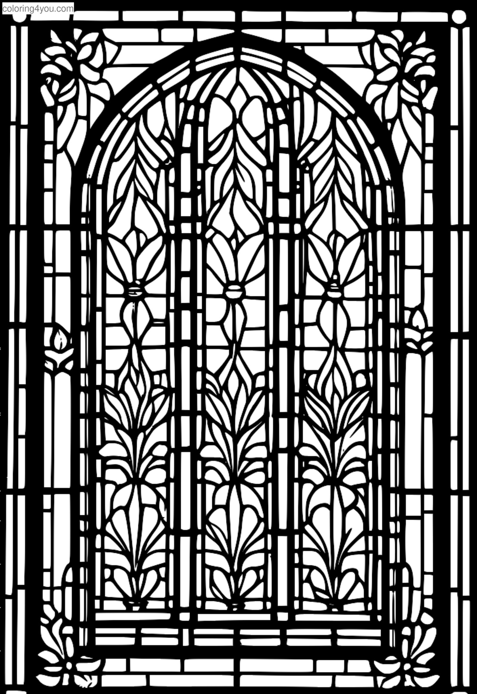 Stained glass window with Renaissance pattern coloring page Stained glass window with Renaissance pattern coloring page