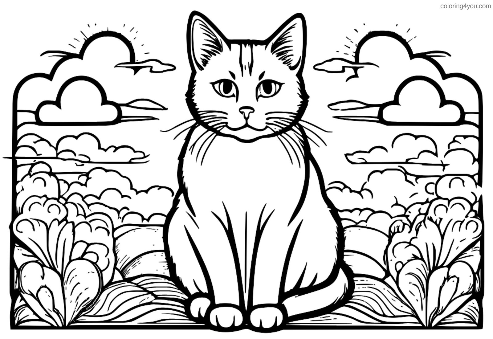 Malvorlage einer Katze, die auf einer Wolke sitzt Malvorlage einer Katze, die auf einer Wolke sitzt