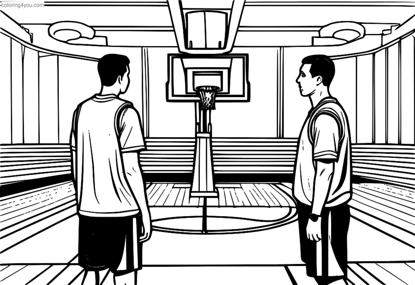 Basketbol sahasında iletişim kuran hakemlerin boyama sayfası Basketbol sahasında iletişim kuran hakemlerin boyama sayfası