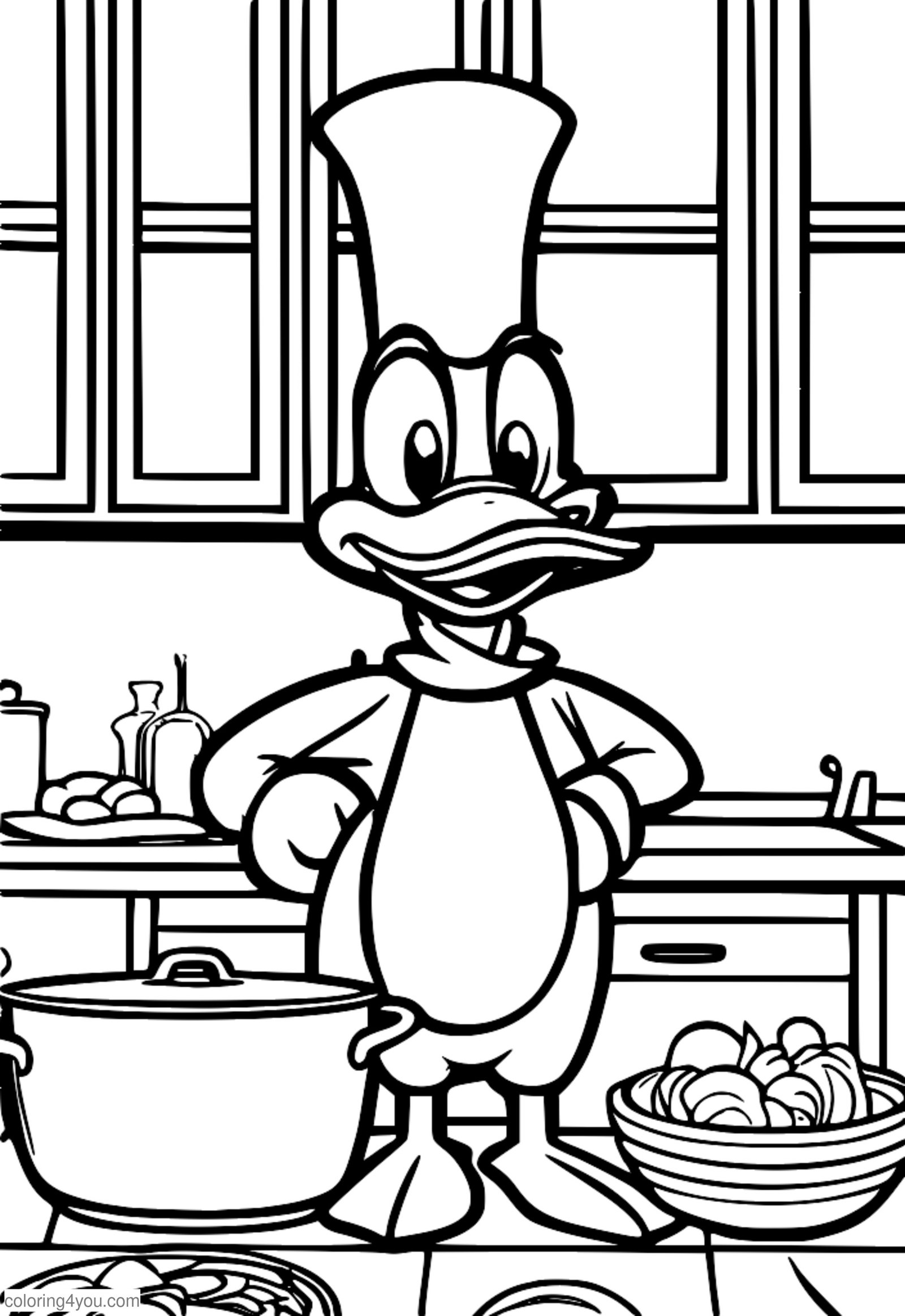 Daffy Duck memasak di dapur dengan topi tukang masak Daffy Duck memasak di dapur dengan topi tukang masak