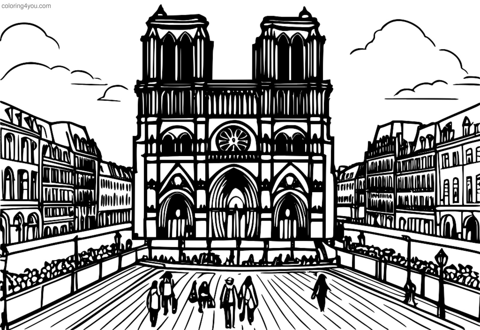 Notre Dame Katedrali'ndeki turistler boyama oyunu Notre Dame Katedrali'ndeki turistler boyama oyunu