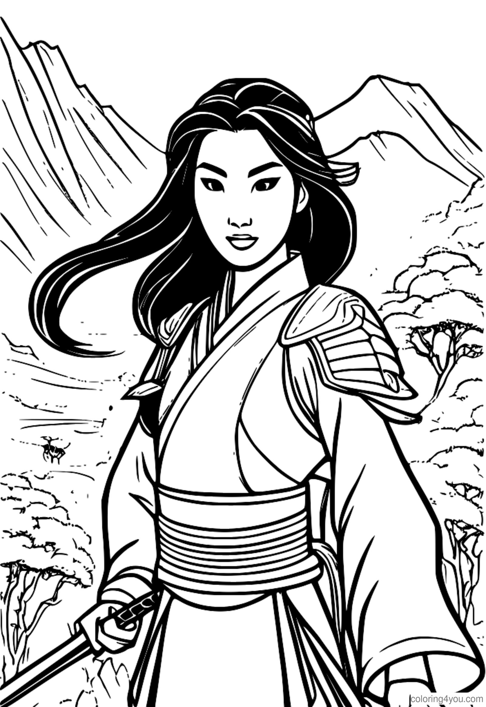 Leathanaigh dathúcháin Mulan ina armúr laochra Síneach Leathanaigh dathúcháin Mulan ina armúr laochra Síneach