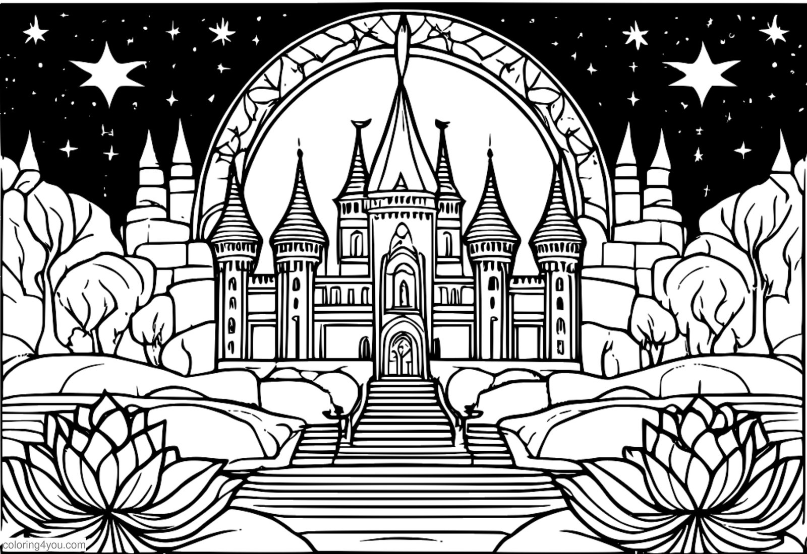 Lotus çiçəyi və gecə səması fonunda qala ilə Ulduz tarot kartı Lotus çiçəyi və gecə səması fonunda qala ilə Ulduz tarot kartı