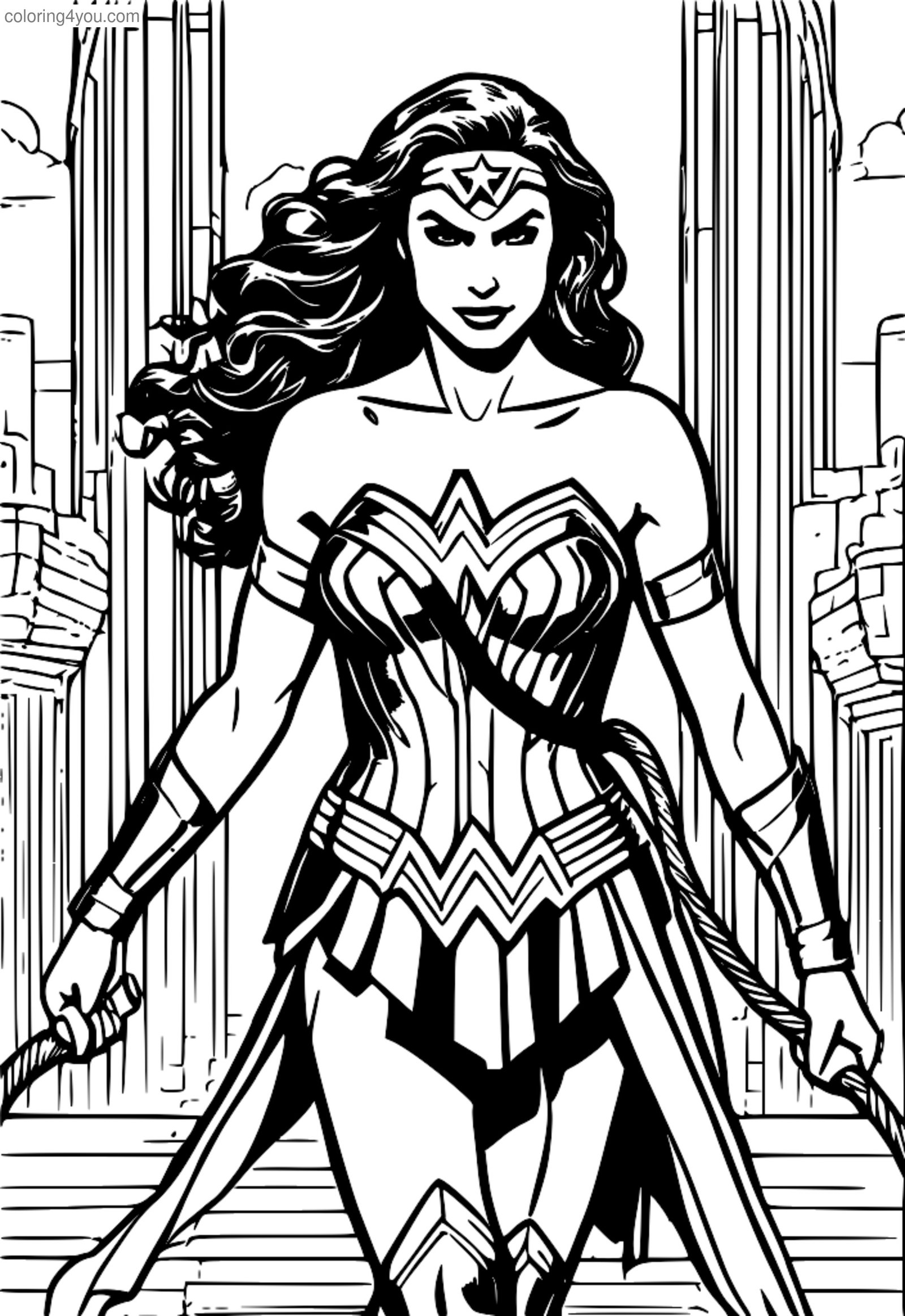 Leathanach dathúcháin siombalachais de Wonder Woman a bhfuil a Lasso of Truth aici, le dearadh saibhir bríoch. Leathanach dathúcháin siombalachais de Wonder Woman a bhfuil a Lasso of Truth aici, le dearadh saibhir bríoch.