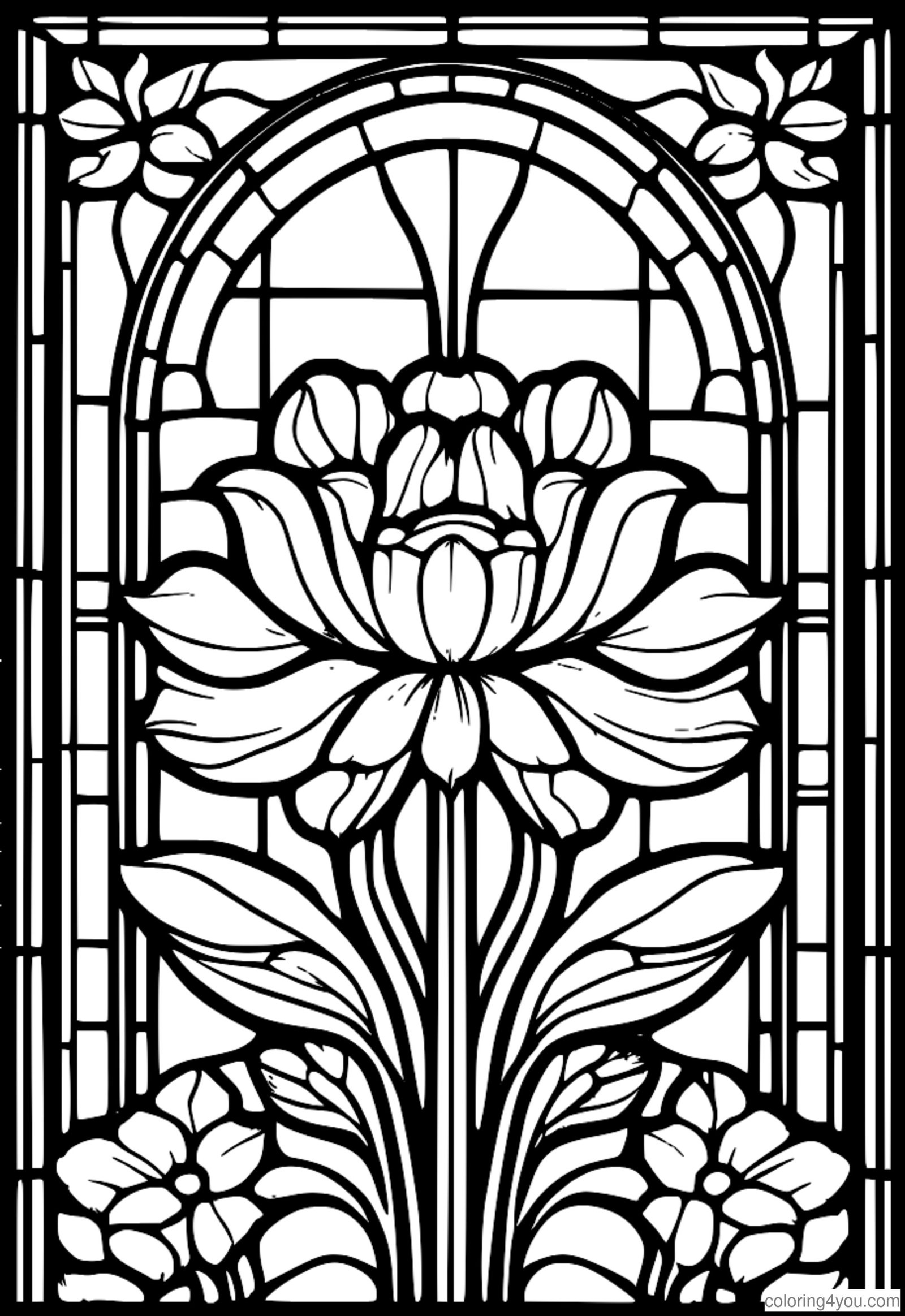 Vitraliu cu model floral pagina de colorat Vitraliu cu model floral pagina de colorat