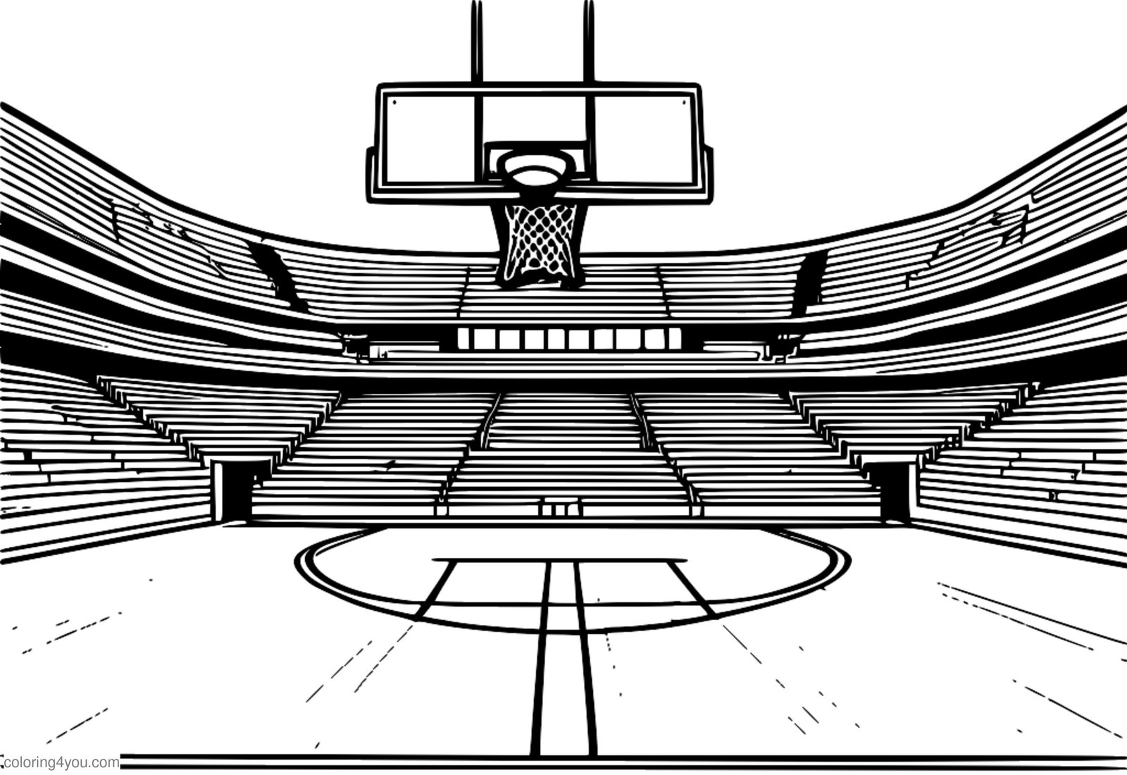 Basketball arena na may three-point lines na pangkulay na pahina Basketball arena na may three-point lines na pangkulay na pahina
