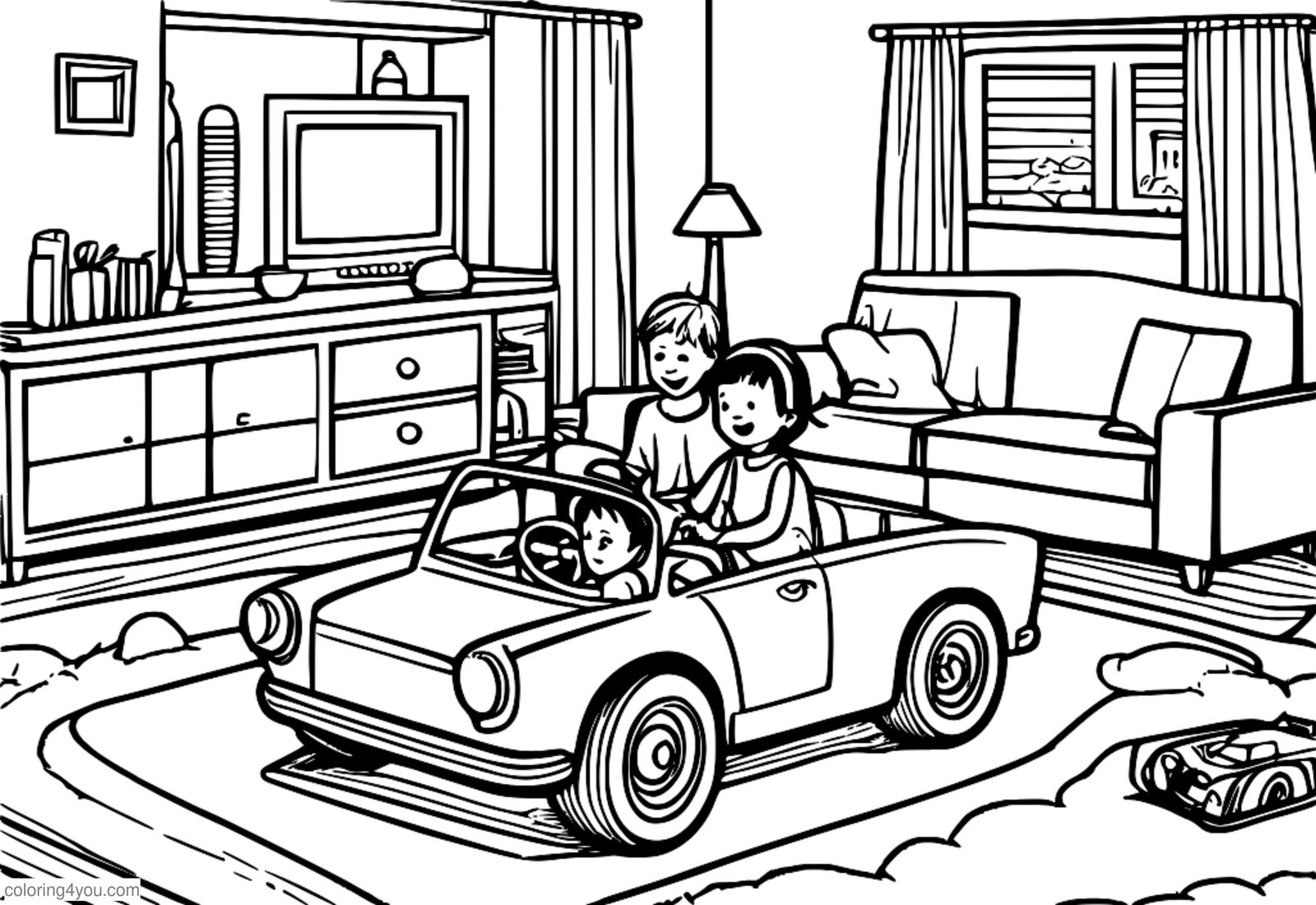 Glückliche Kinder, die Spielzeugautos fahren Glückliche Kinder, die Spielzeugautos fahren