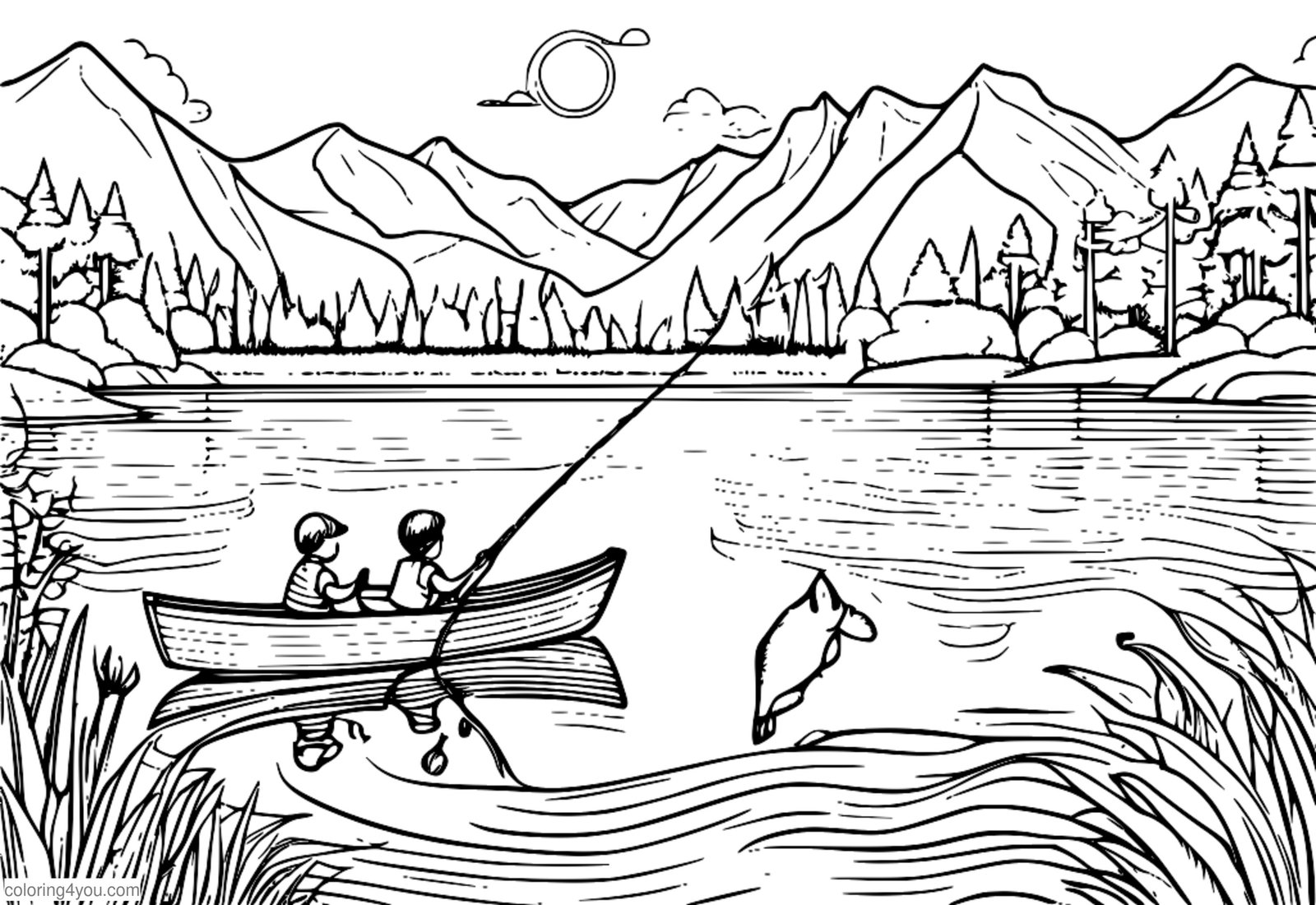 Bambini che pescano in un lago in un campo estivo. Bambini che pescano in un lago in un campo estivo.