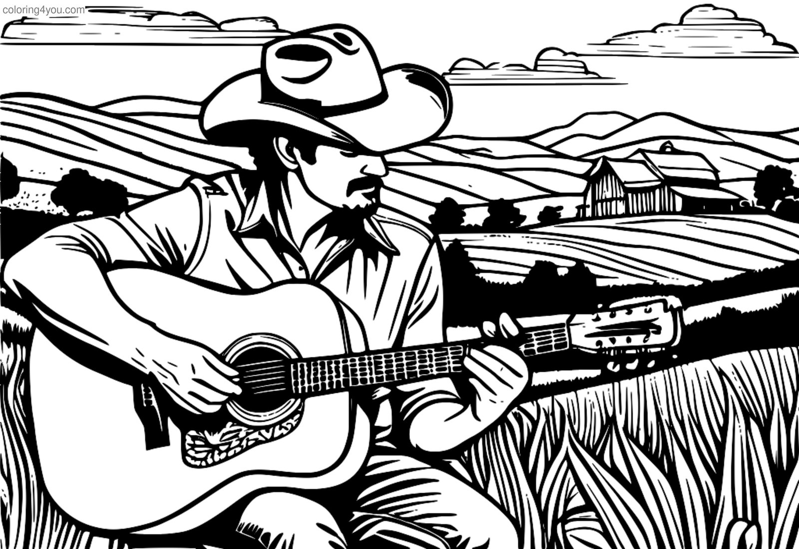 Bred Peysli ferma fonida akustik gitara chalayapti Bred Peysli ferma fonida akustik gitara chalayapti