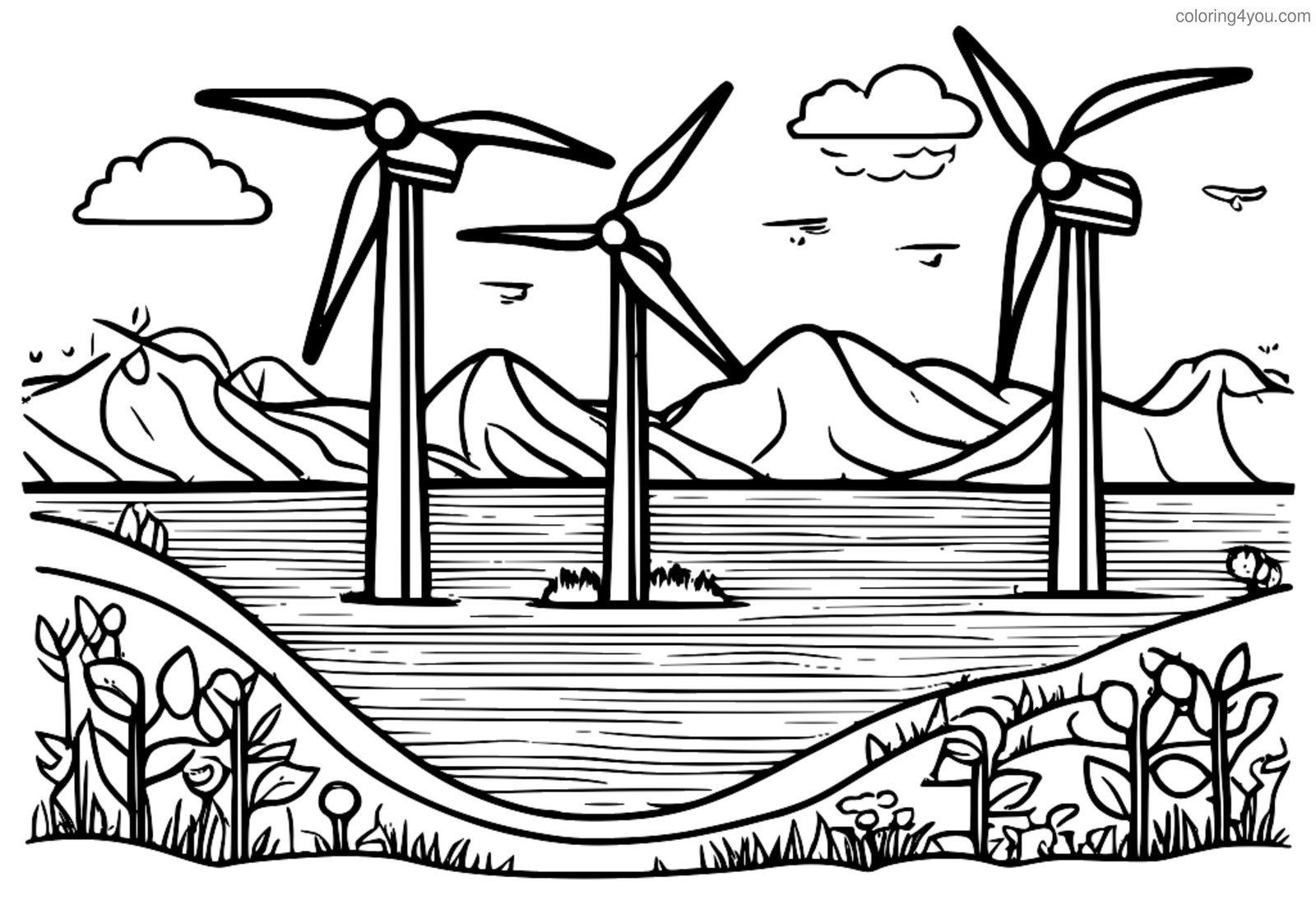 Pagine da colorare per bambini sull'infografica sulle energie rinnovabili e sull'energia pulita Pagine da colorare per bambini sull'infografica sulle energie rinnovabili e sull'energia pulita