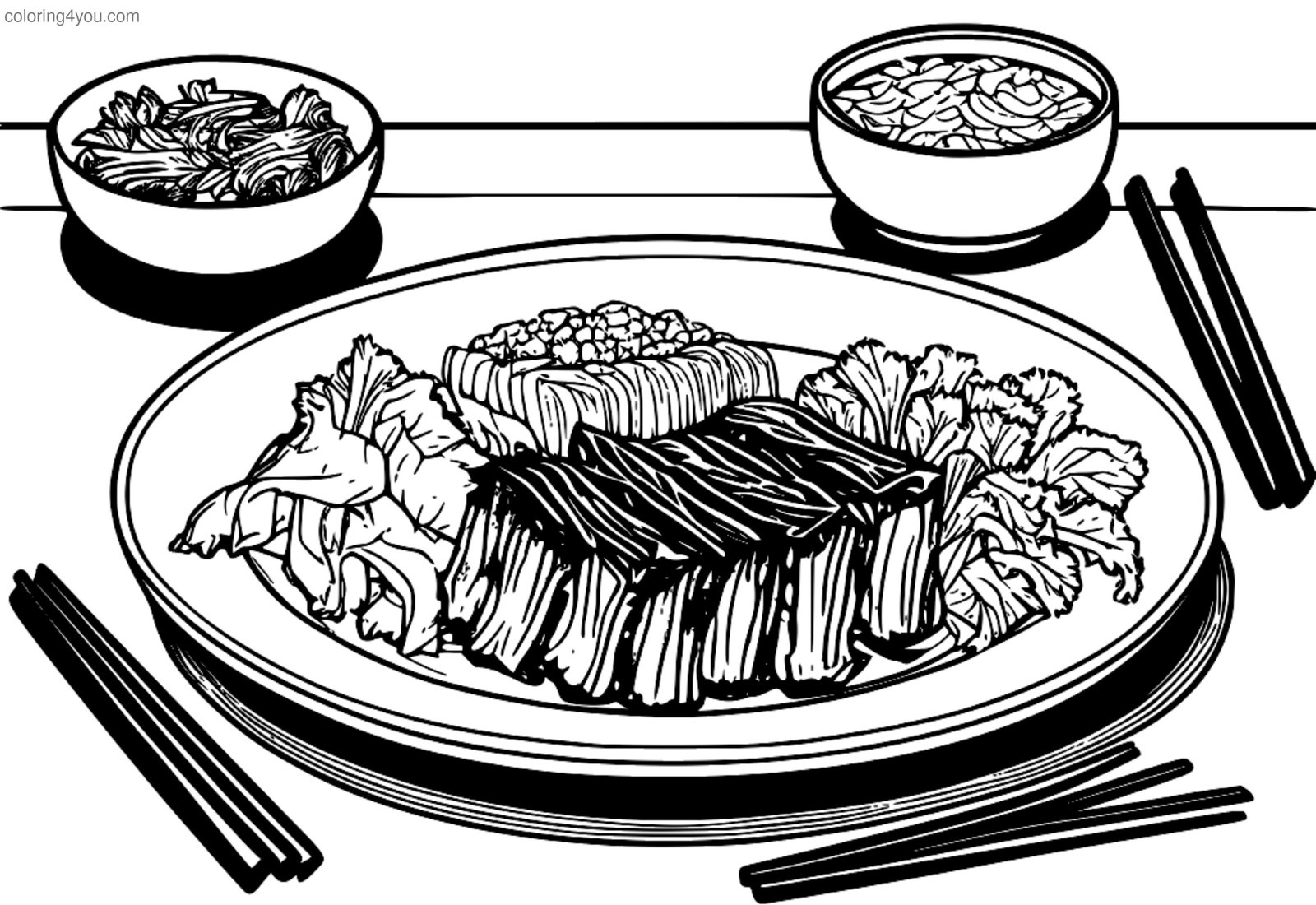 Spicy plate of Korean-style Short Ribs with kimchi and steamed bok choy Spicy plate of Korean-style Short Ribs with kimchi and steamed bok choy