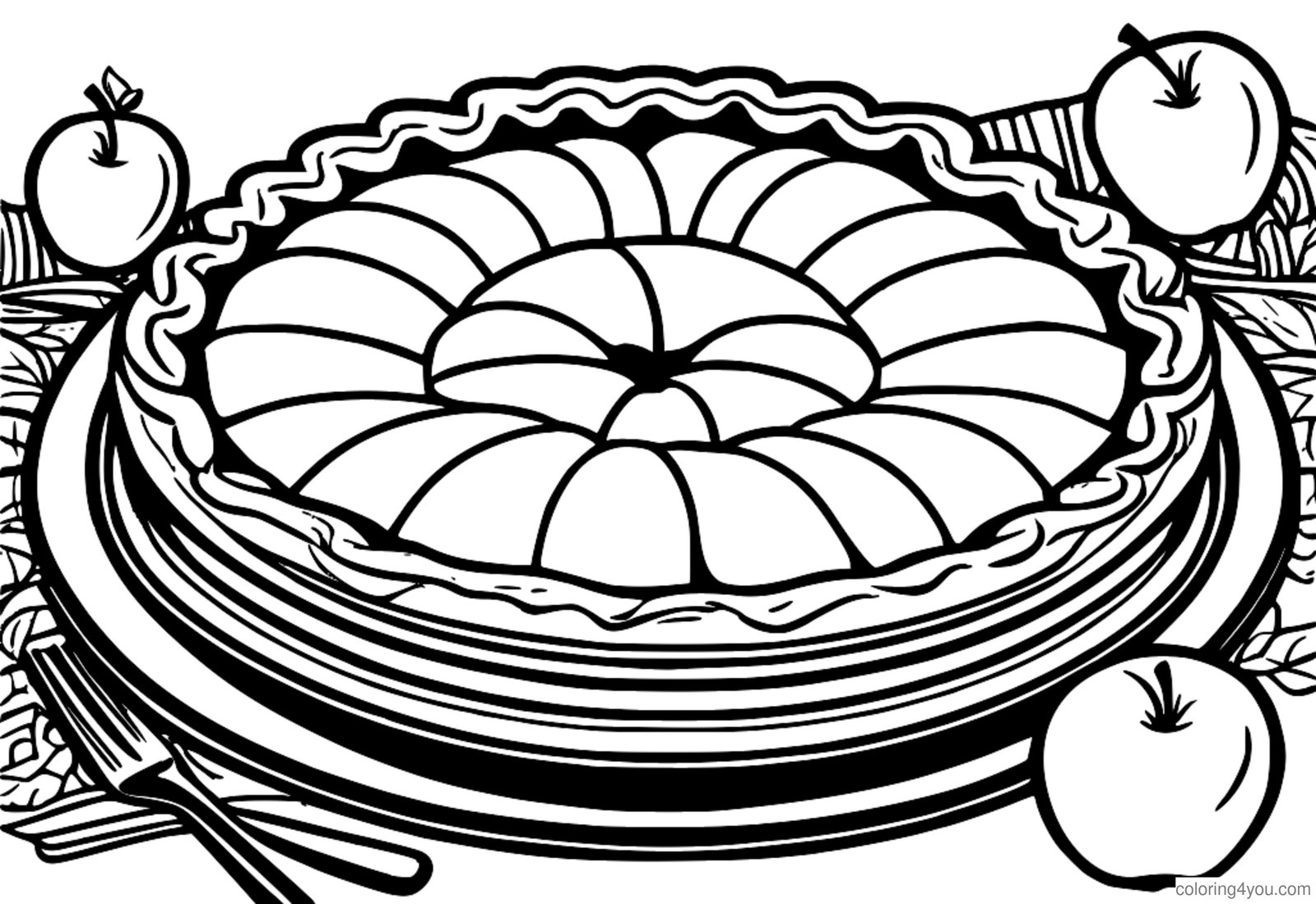 Página para colorir de uma torta de maçã tradicional com crosta treliçada Página para colorir de uma torta de maçã tradicional com crosta treliçada