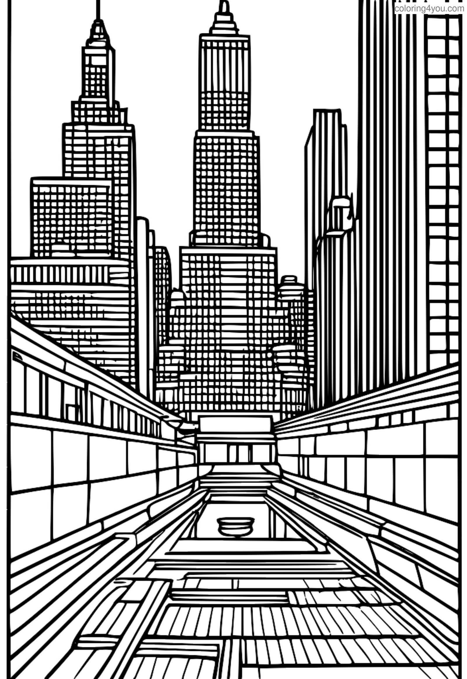 Guggenheim Museum inner garden coloring page, modern architecture Guggenheim Museum inner garden coloring page, modern architecture