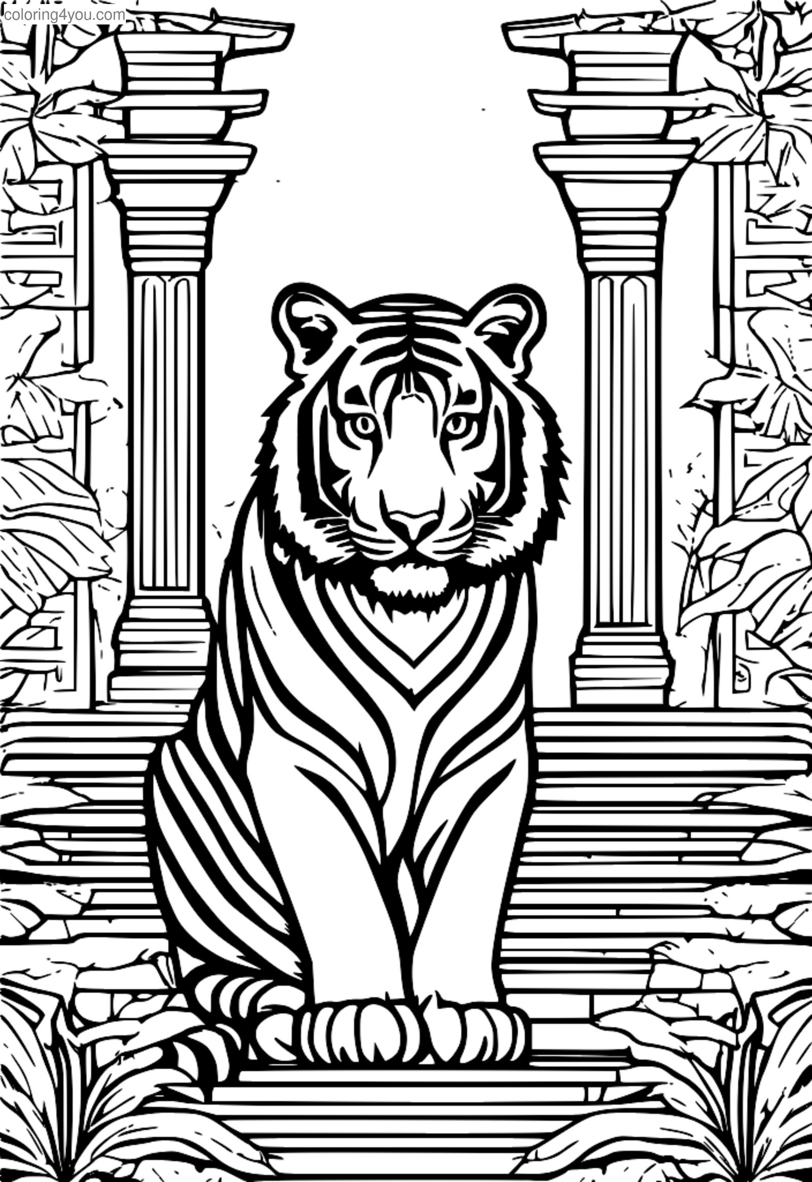 Majestic tiger standing guard over temple Majestic tiger standing guard over temple