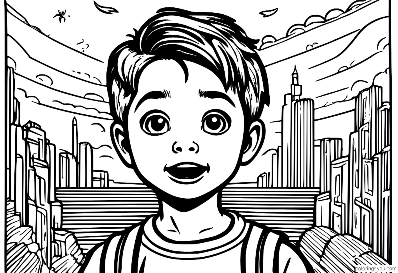 Niño aburrido con cara de sorpresa y signos de exclamación sobre la cabeza. Niño aburrido con cara de sorpresa y signos de exclamación sobre la cabeza.