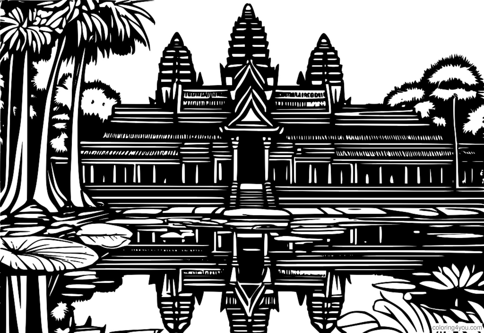 Illustrazione vibrante del Ponte dei Mille Pilastri ad Angkor Wat, in Cambogia Illustrazione vibrante del Ponte dei Mille Pilastri ad Angkor Wat, in Cambogia