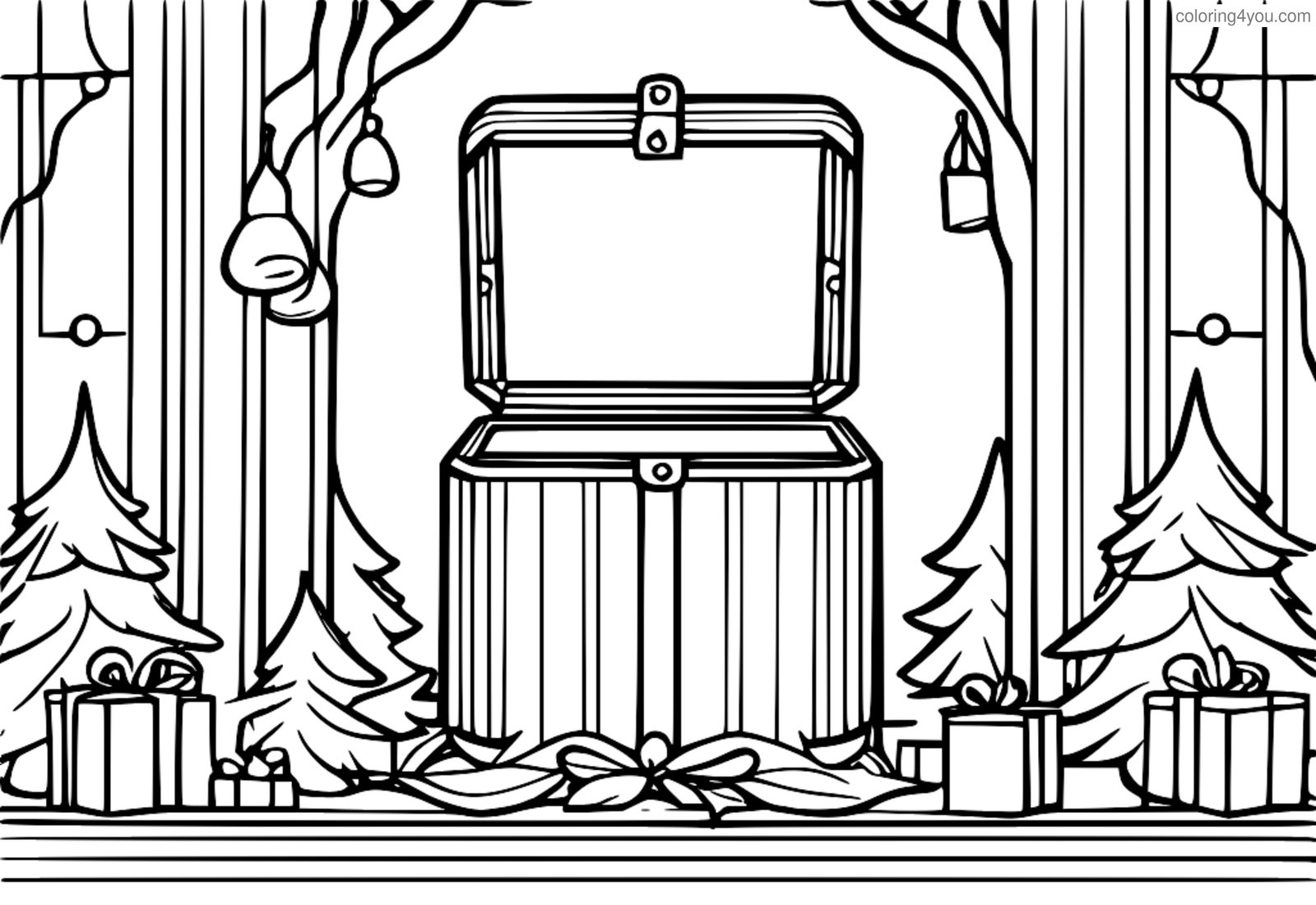 Doordachte illustratie van de doos van Pandora die wordt geopend, terwijl een persoon hem probeert te openen onder een kerstboom, als een geschenk. Doordachte illustratie van de doos van Pandora die wordt geopend, terwijl een persoon hem probeert te openen onder een kerstboom, als een geschenk.