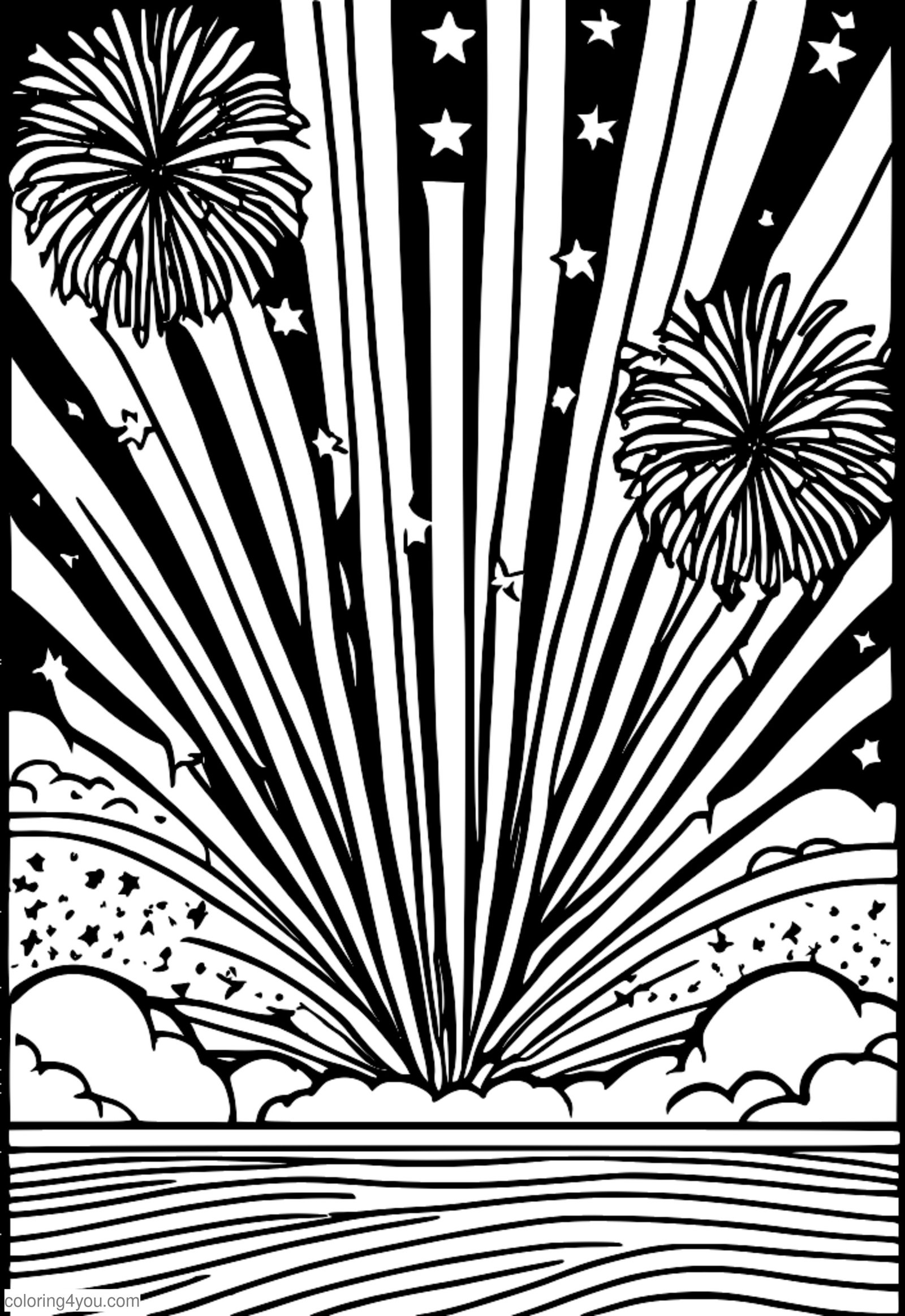 Bandiere americane e fuochi d'artificio esplodono in uno spettacolo spettacolare nel Giorno dell'Indipendenza Bandiere americane e fuochi d'artificio esplodono in uno spettacolo spettacolare nel Giorno dell'Indipendenza