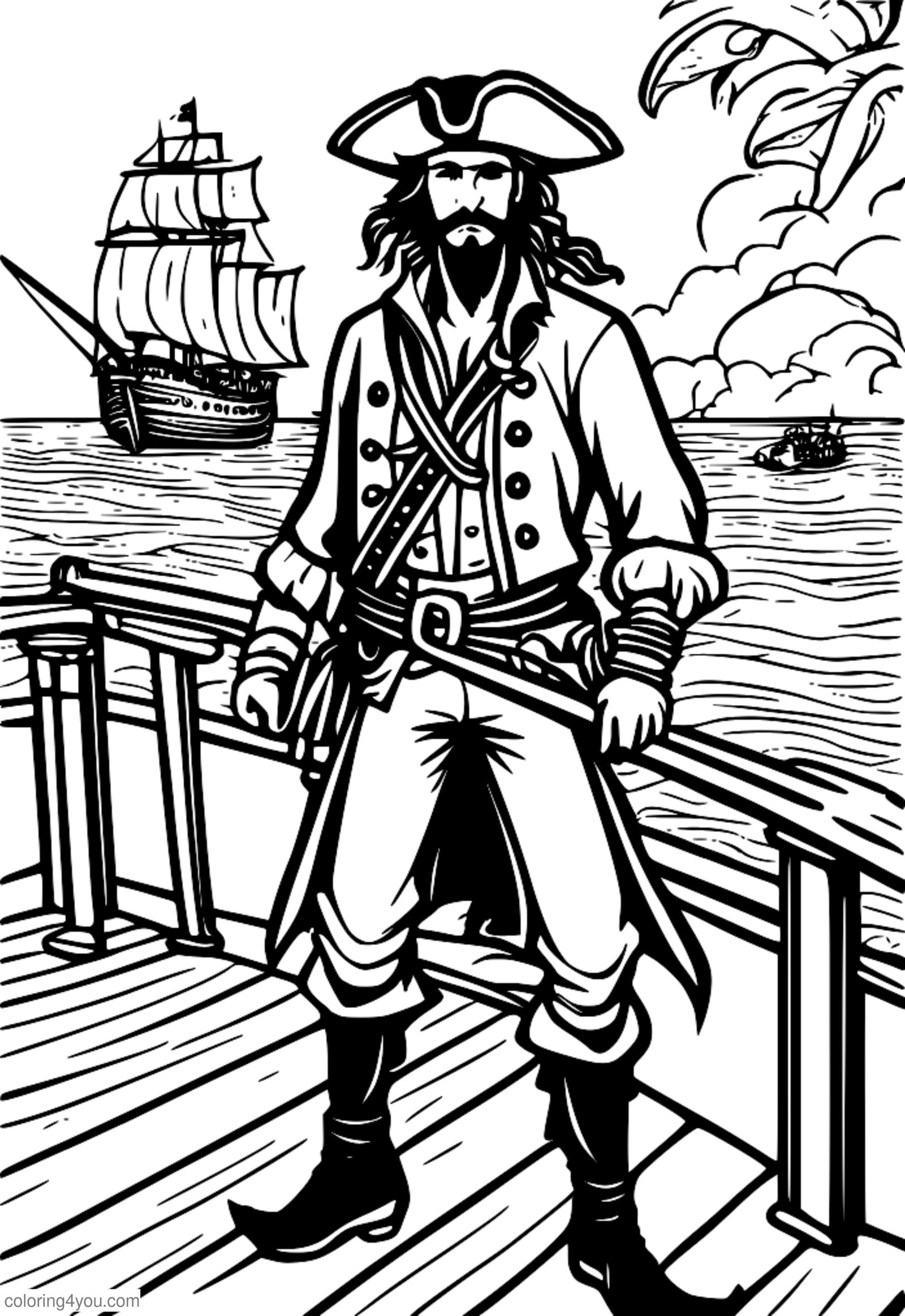 Ekwipaġġ tal-pirati bil-pirati bil-paġni tal-kulur tal-għajnejn u x-xwabel Ekwipaġġ tal-pirati bil-pirati bil-paġni tal-kulur tal-għajnejn u x-xwabel