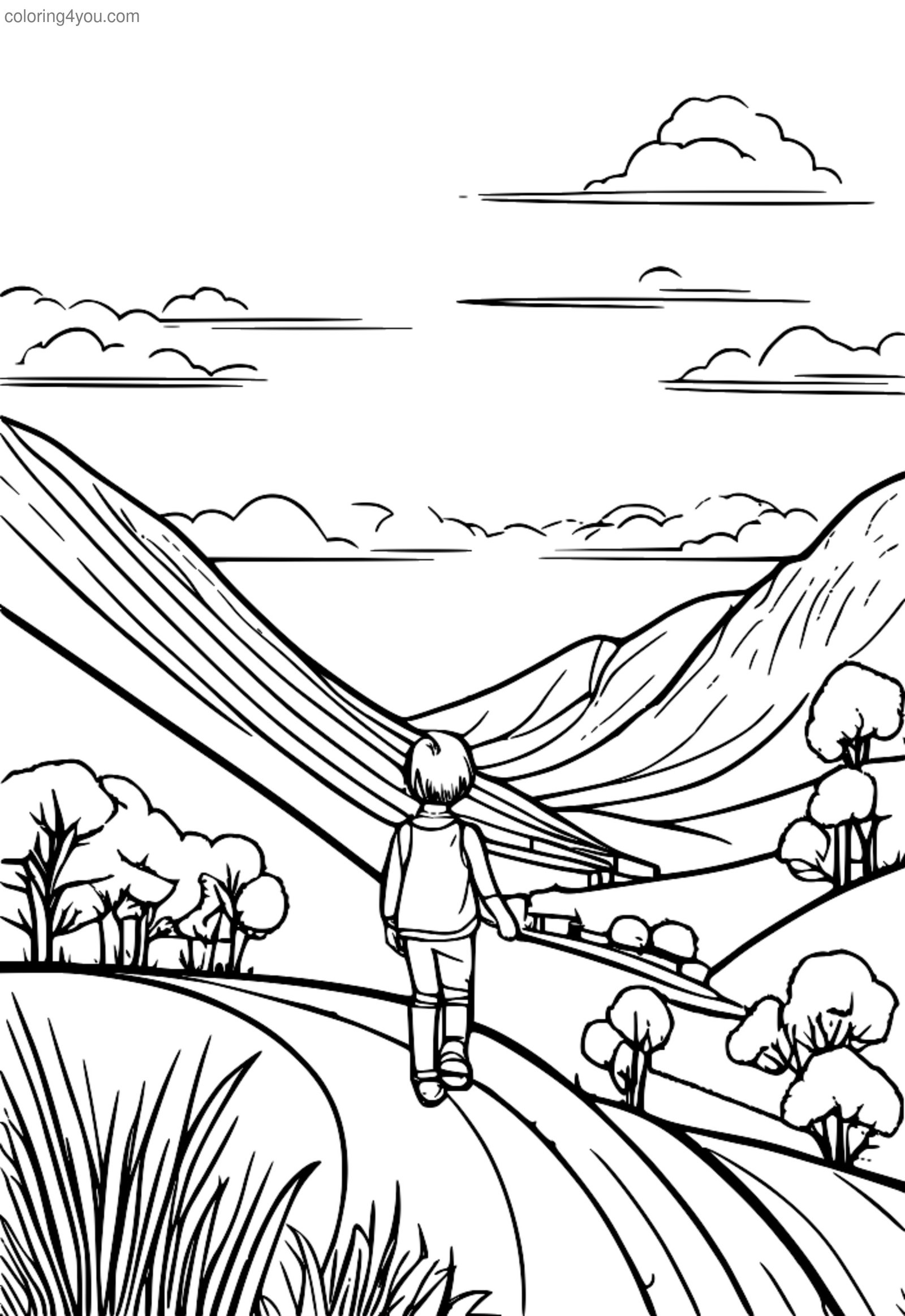 Happy child waiting for an Easter egg to roll down a hill Happy child waiting for an Easter egg to roll down a hill