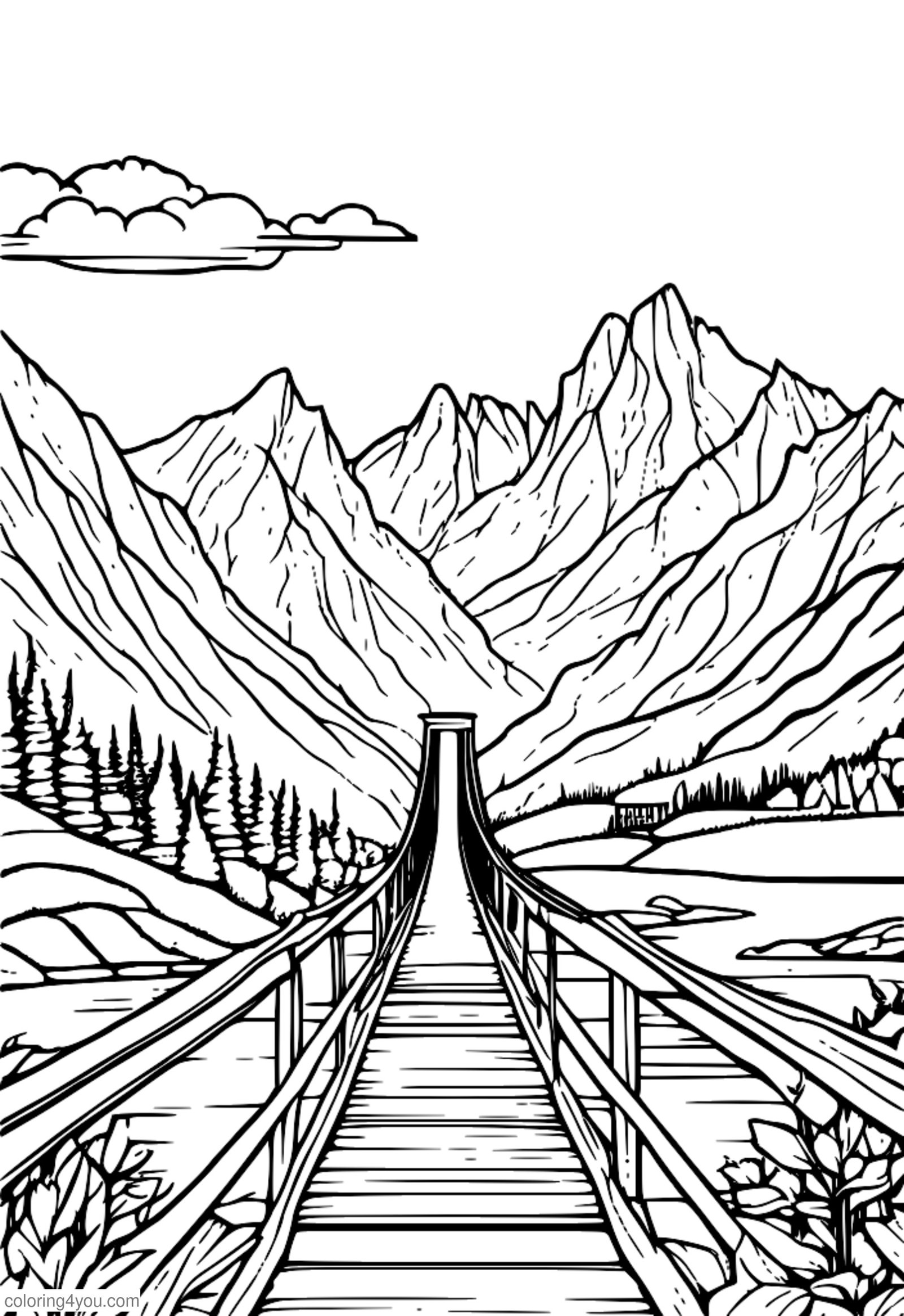 Ponte de montanha com paisagem nevada e bela vista Ponte de montanha com paisagem nevada e bela vista