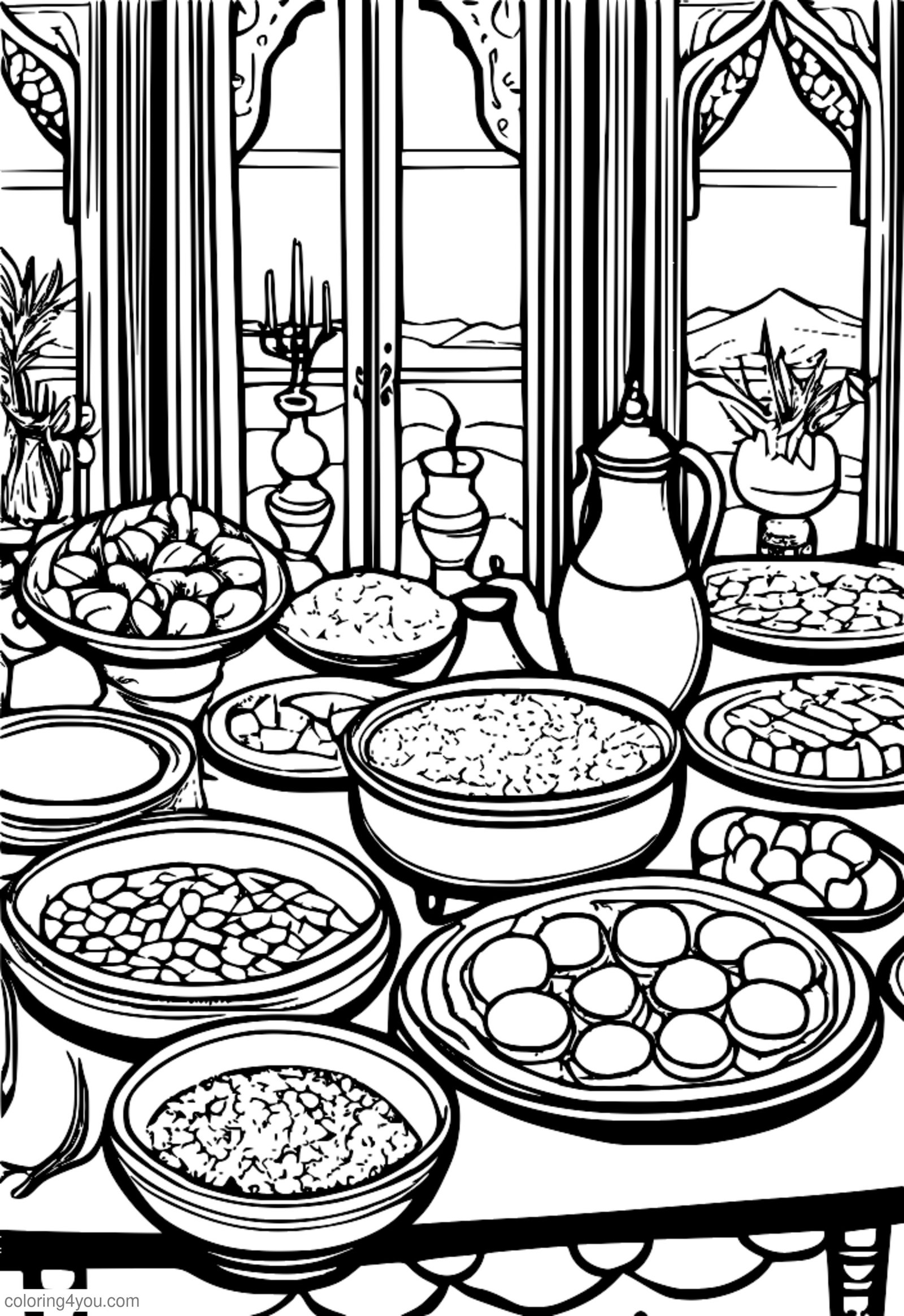 Šarena ilustracija tradicionalne bliskoistočne gozbe Šarena ilustracija tradicionalne bliskoistočne gozbe