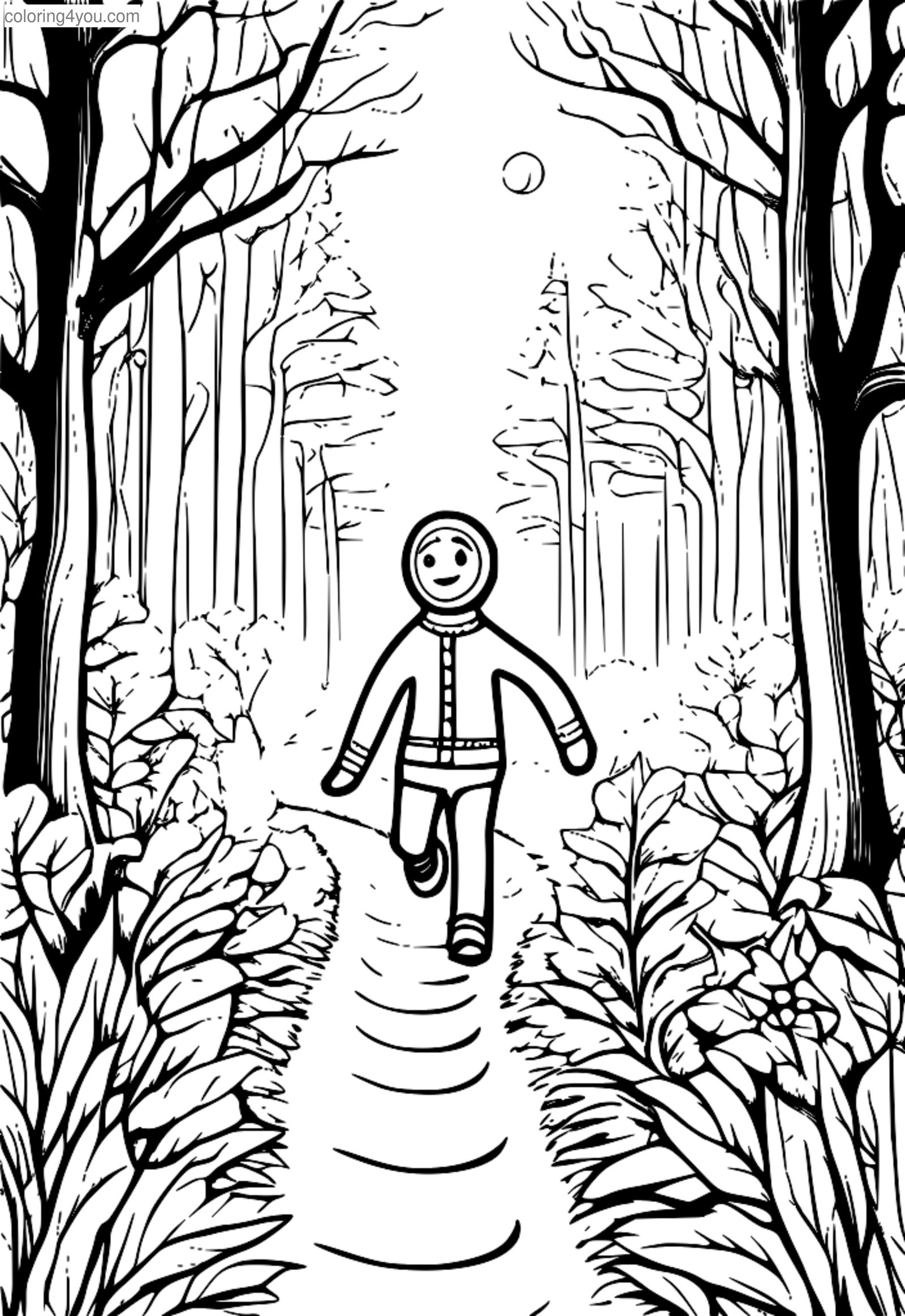 The Gingerbread Man running away through a dark and spooky forest The Gingerbread Man running away through a dark and spooky forest