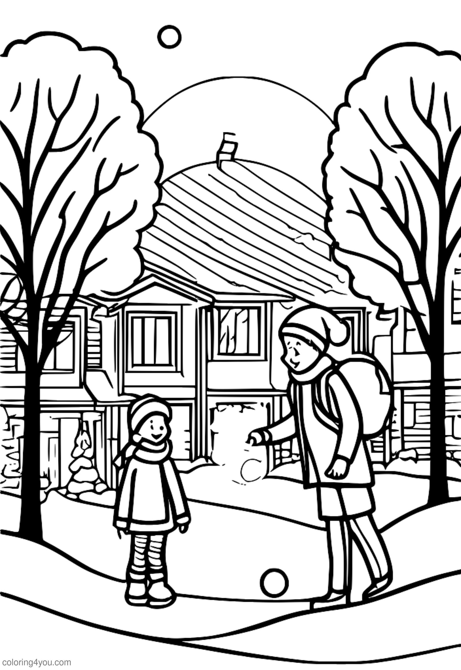 Coloriage Bataille de boules de neige dans la neige pour Colorier Coloriage Bataille de boules de neige dans la neige pour Colorier
