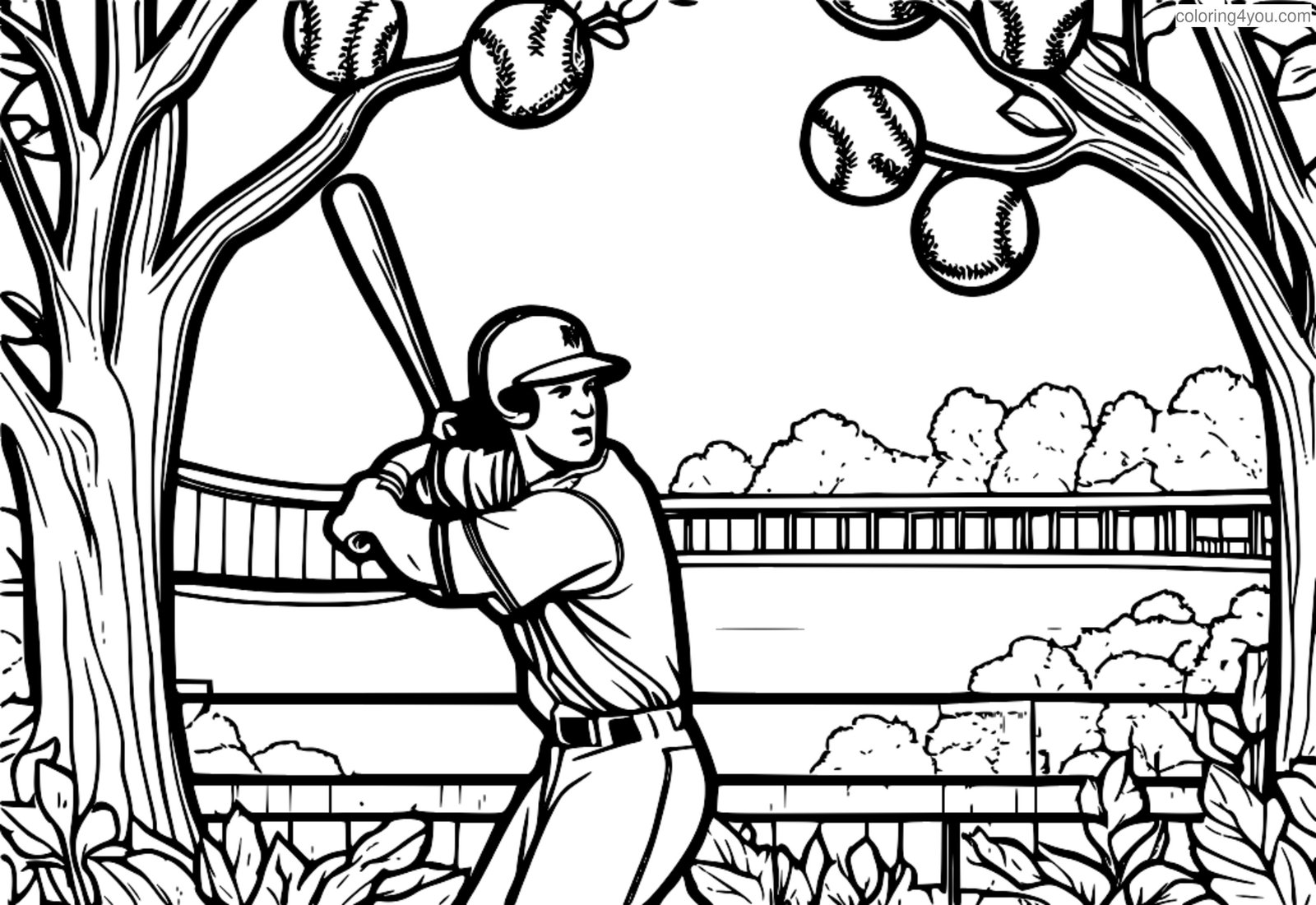 Un giocatore di baseball in uno sfondo alberato, gioca a palla. Un giocatore di baseball in uno sfondo alberato, gioca a palla.