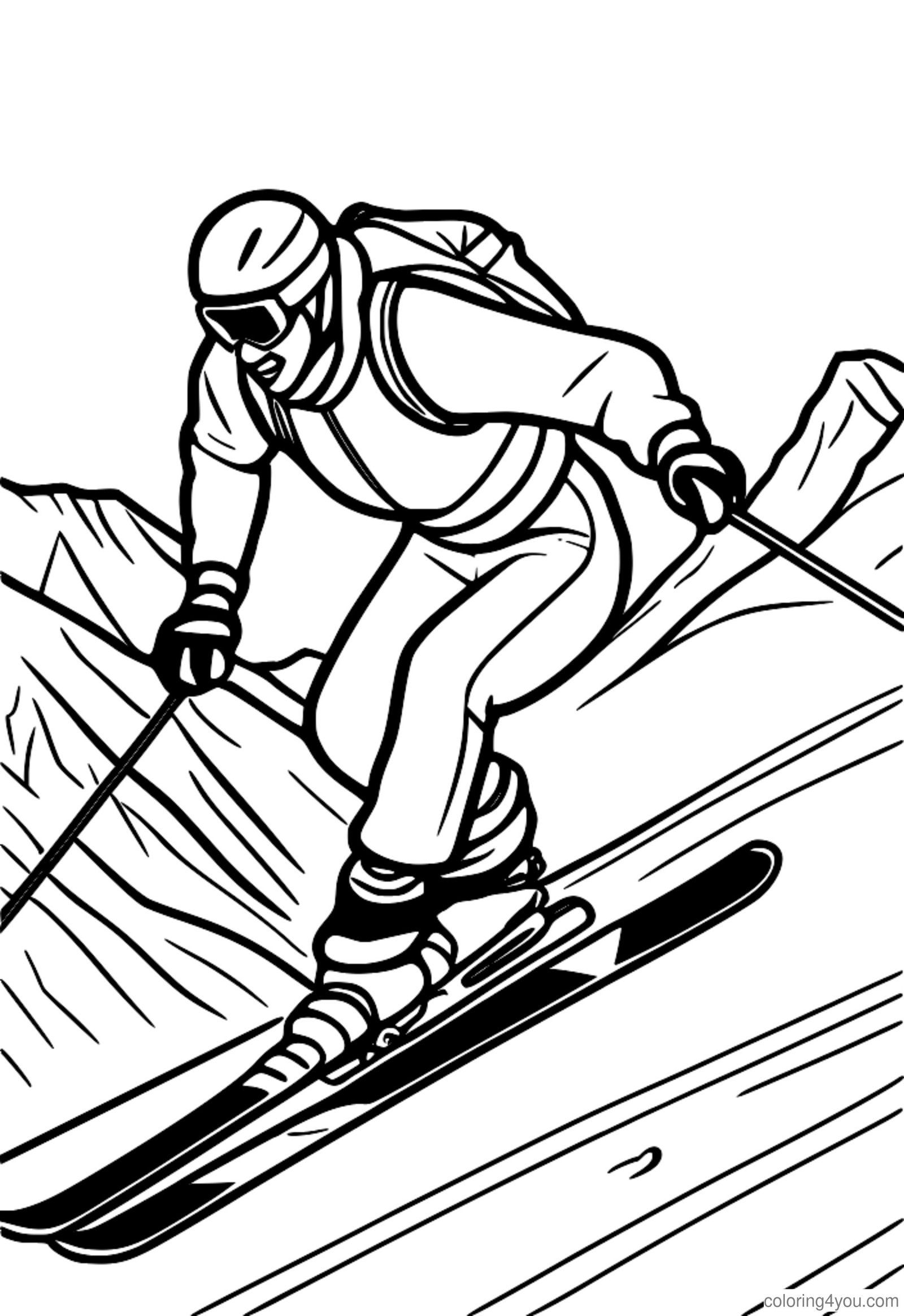 Alpiner Skifahrer führt eine Abfahrt bei einem Wintersportfestival durch Alpiner Skifahrer führt eine Abfahrt bei einem Wintersportfestival durch