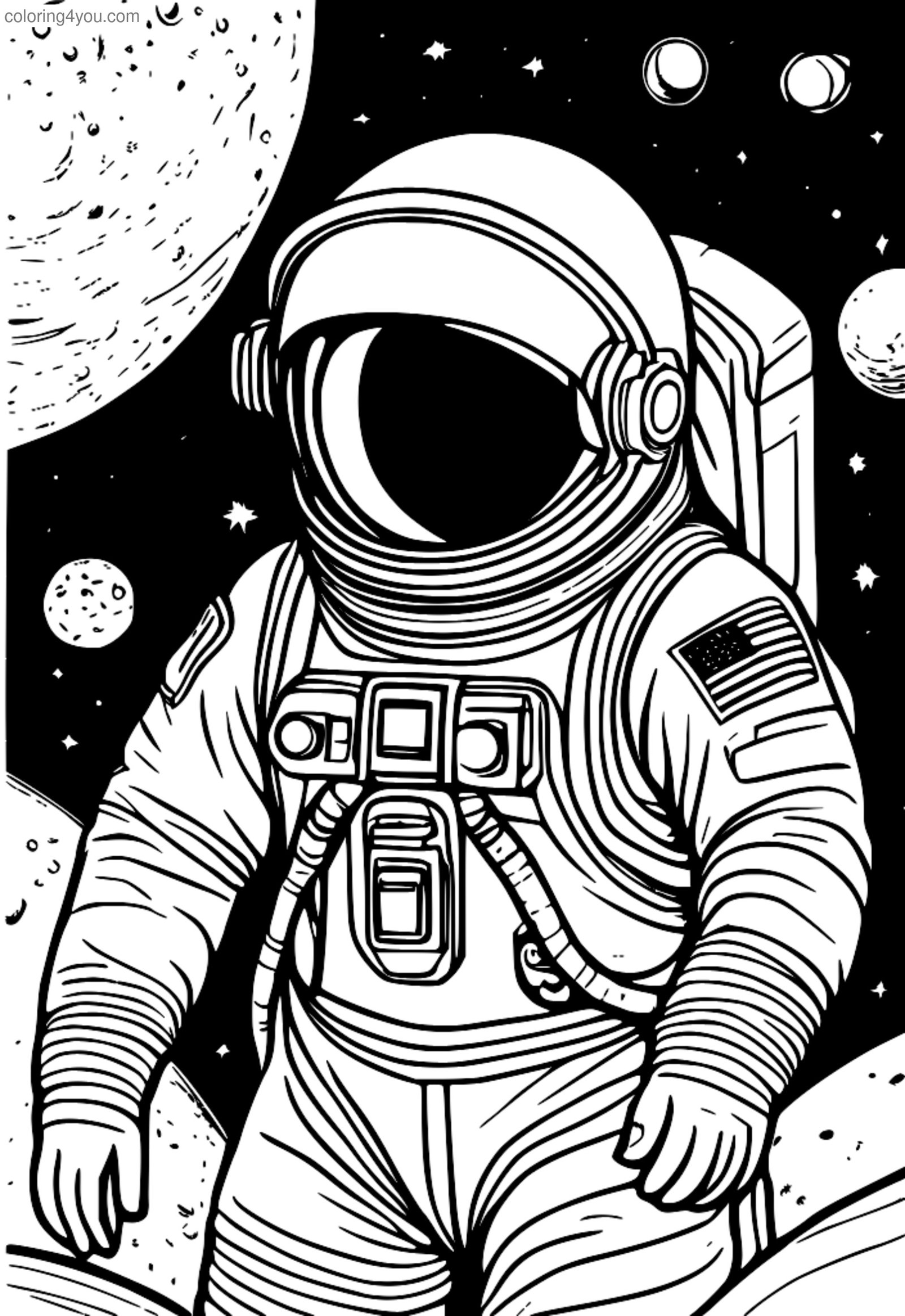 Astronot ing spacesuits cedhak bolongan ireng ing galaksi Astronot ing spacesuits cedhak bolongan ireng ing galaksi