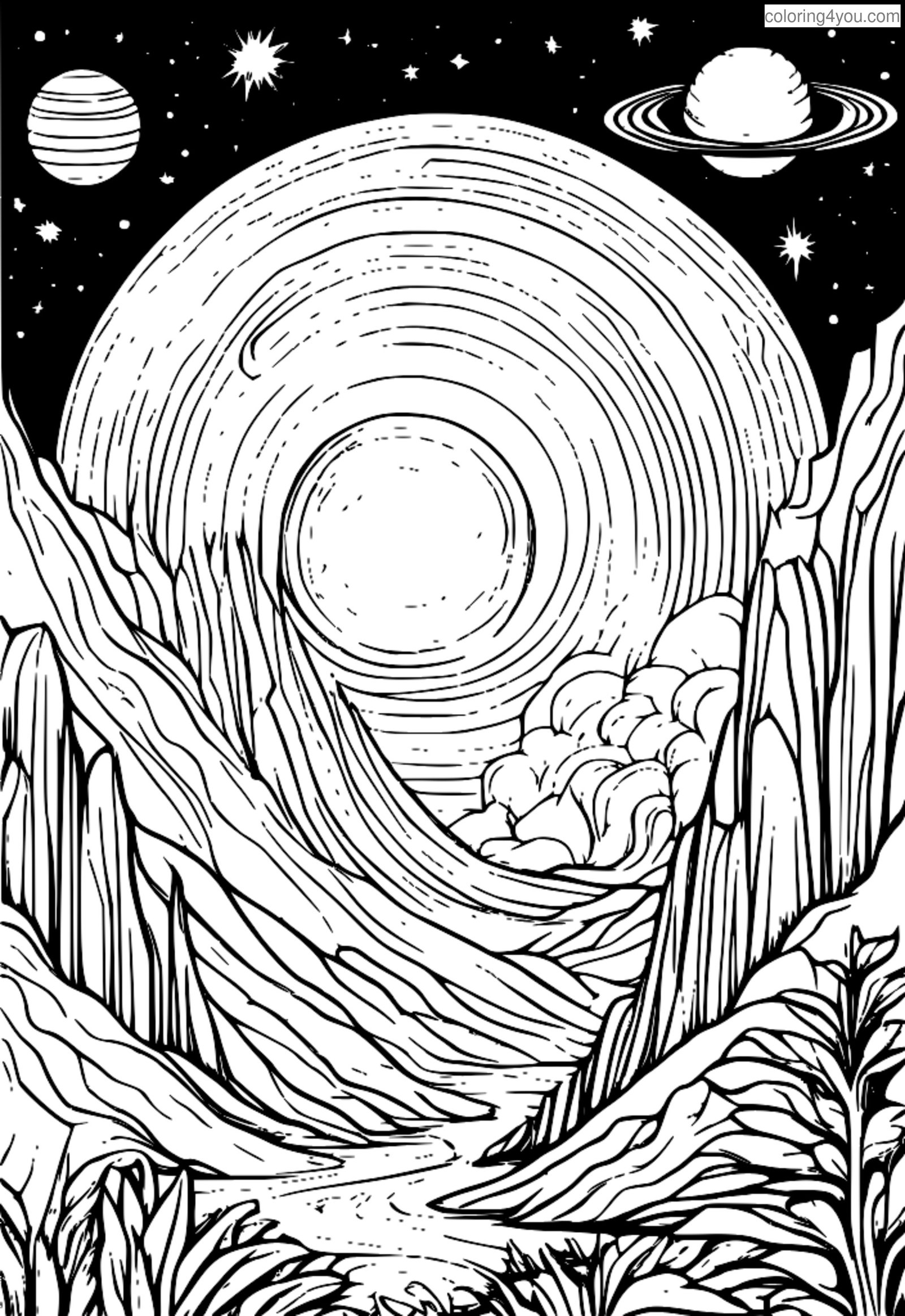 Kaca pewarna planet asing kanthi alas sing padhet lan swirling. Kaca pewarna planet asing kanthi alas sing padhet lan swirling.