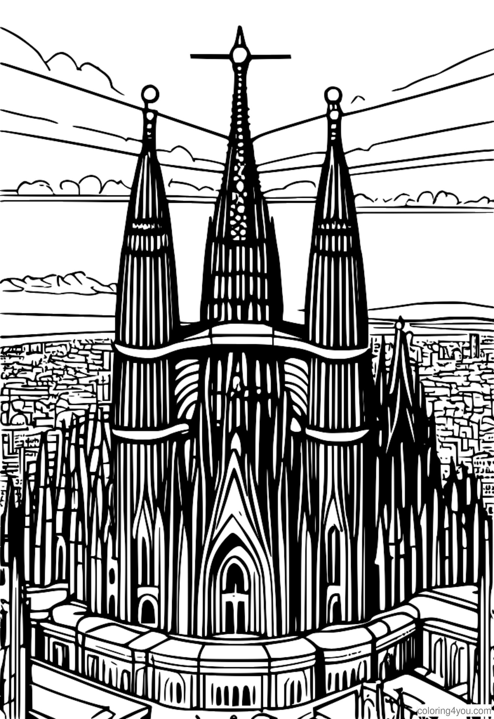 Sagrada Familia kulesinin boyama sayfası Sagrada Familia kulesinin boyama sayfası