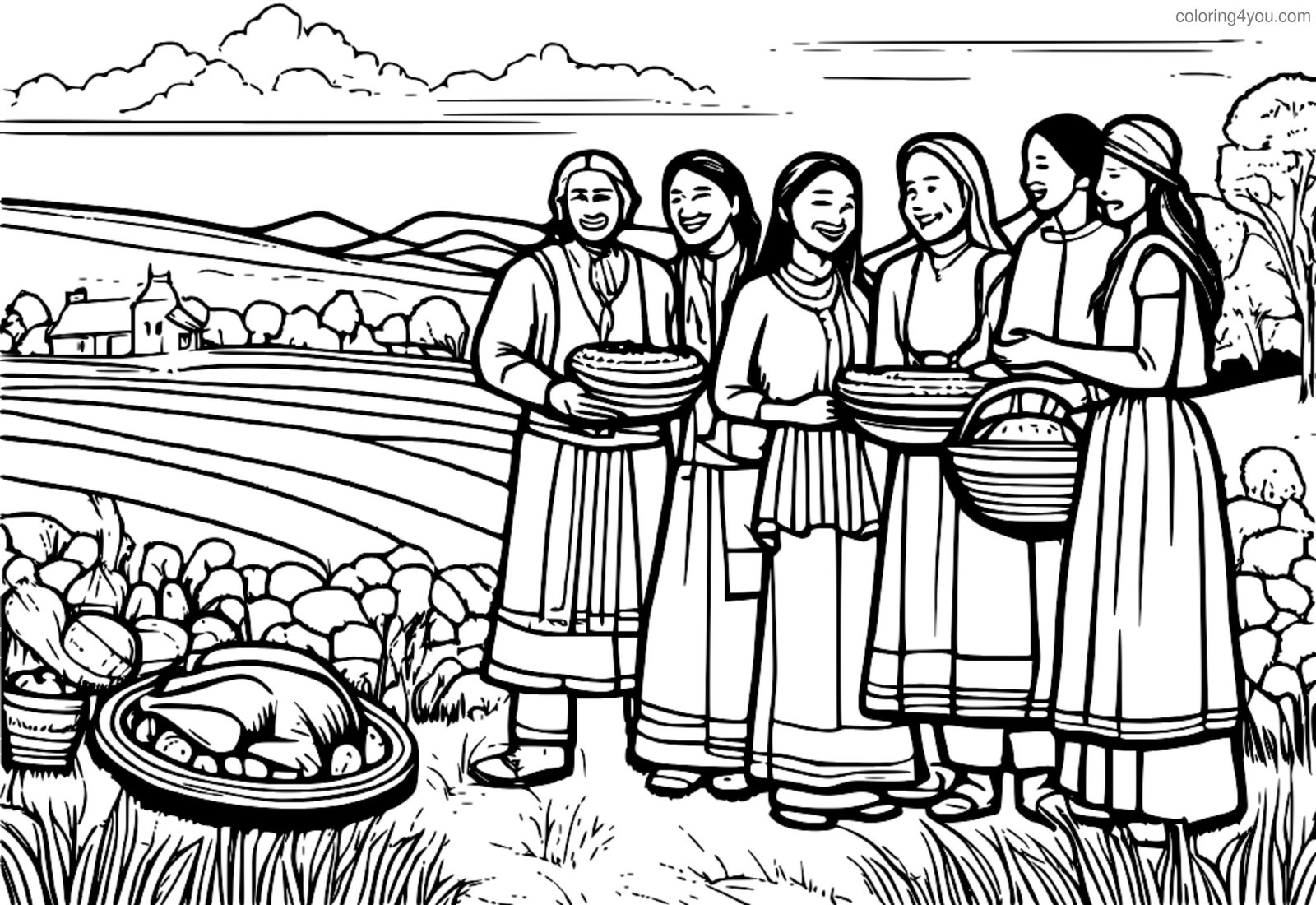 Thanksgiving family coloring page para sa mga bata. Thanksgiving family coloring page para sa mga bata.
