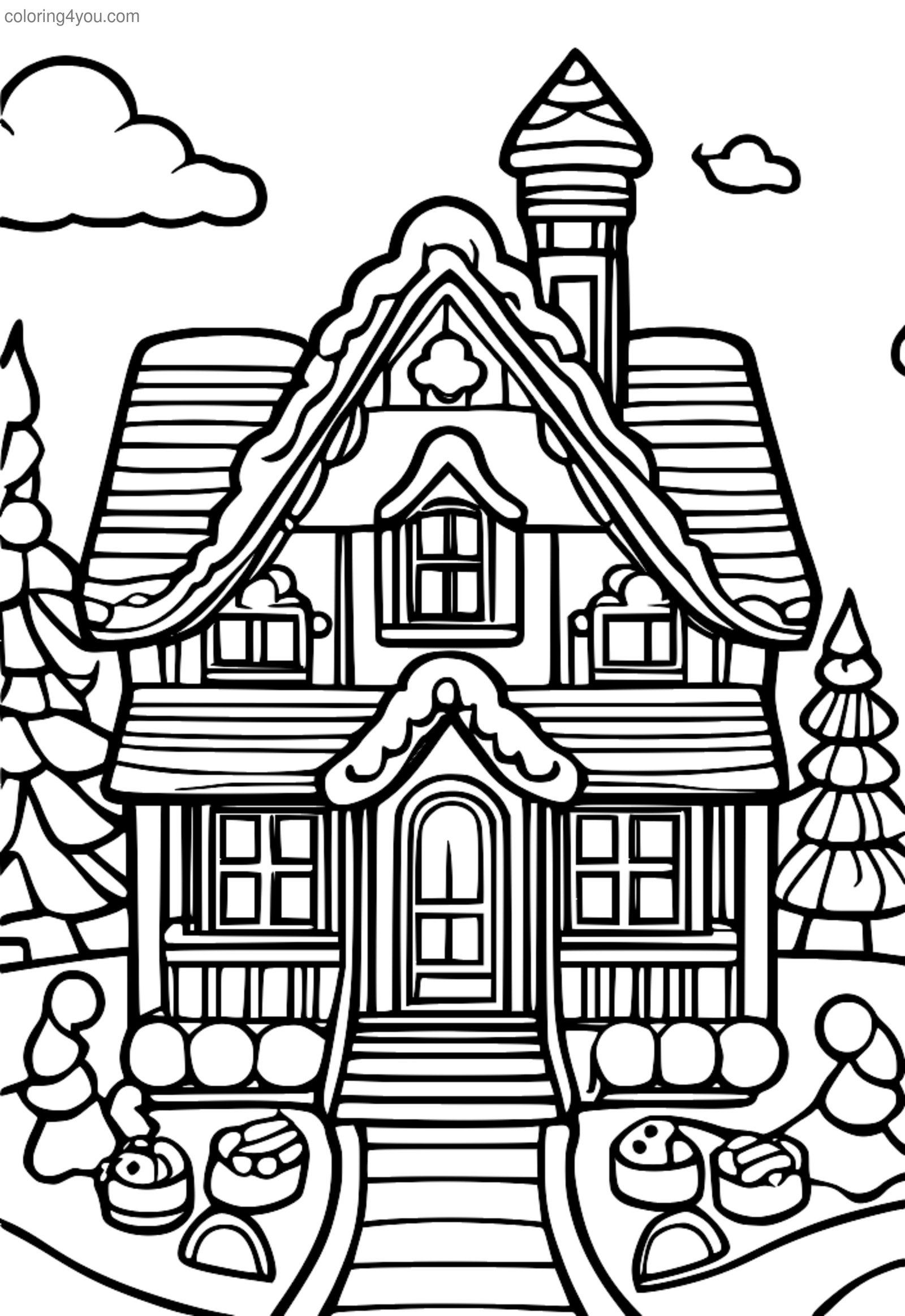 Kiçik Gingerbread House rəngləmə səhifəsi - Sadə Gingerbread Dekorasiyası Kiçik Gingerbread House rəngləmə səhifəsi - Sadə Gingerbread Dekorasiyası