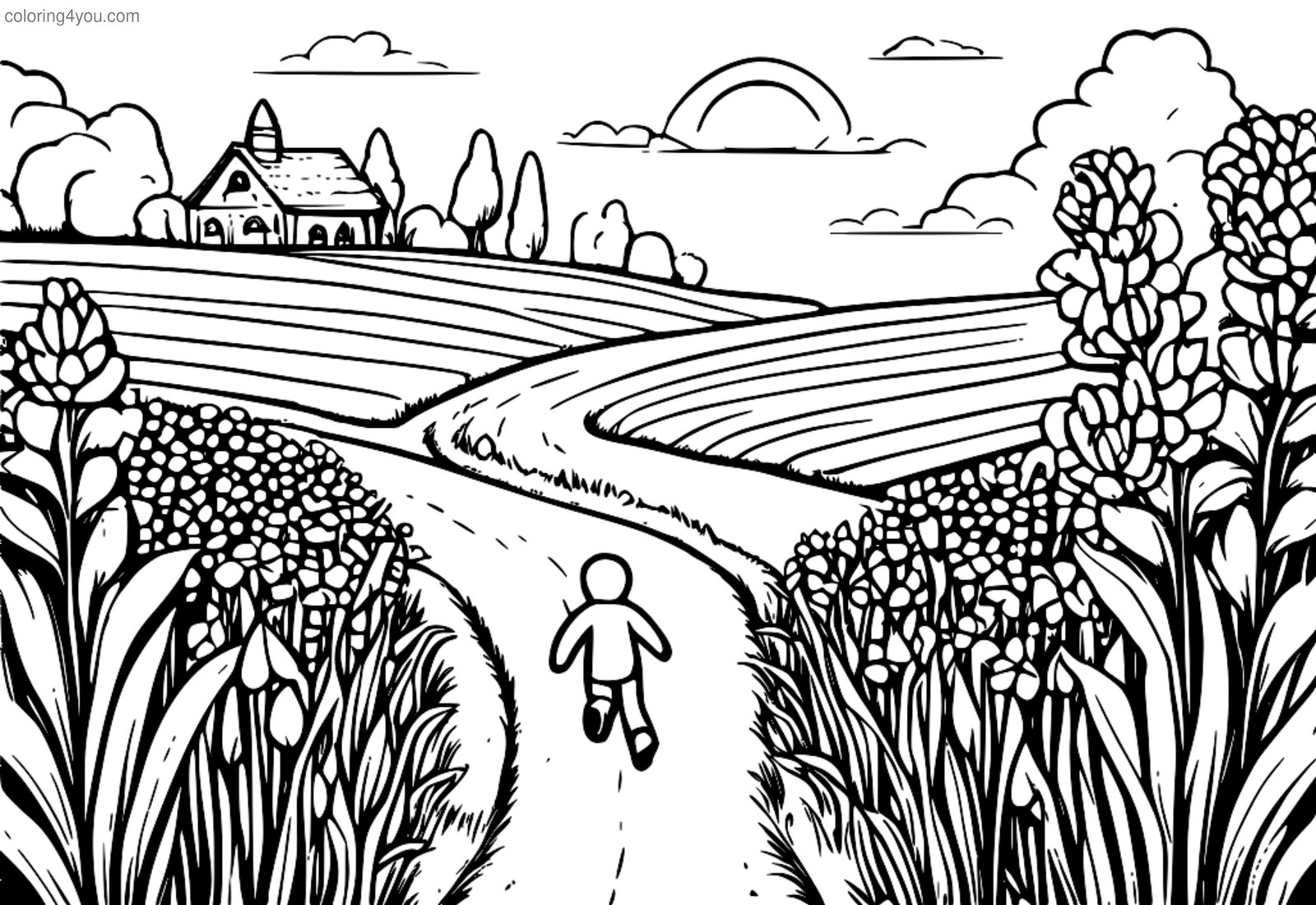 The Gingerbread Man running away through a field of flowers The Gingerbread Man running away through a field of flowers