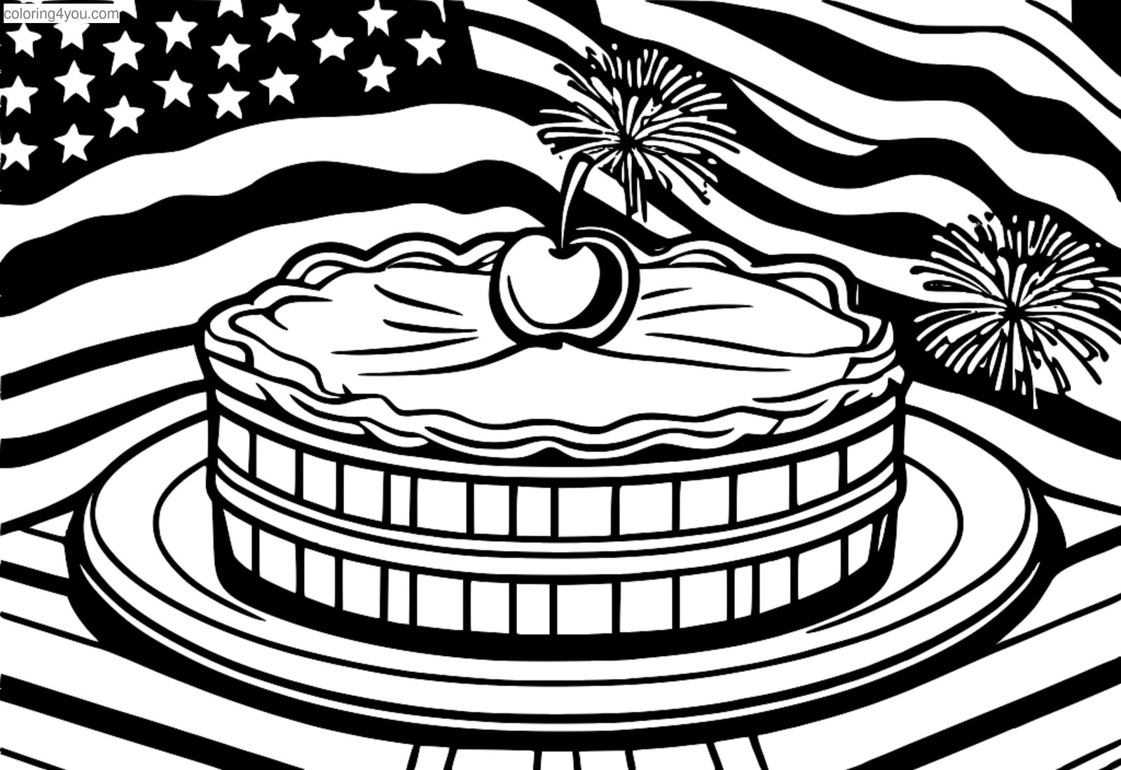 Kleurplaat appeltaart op Amerikaanse Onafhankelijkheidsdag Kleurplaat appeltaart op Amerikaanse Onafhankelijkheidsdag