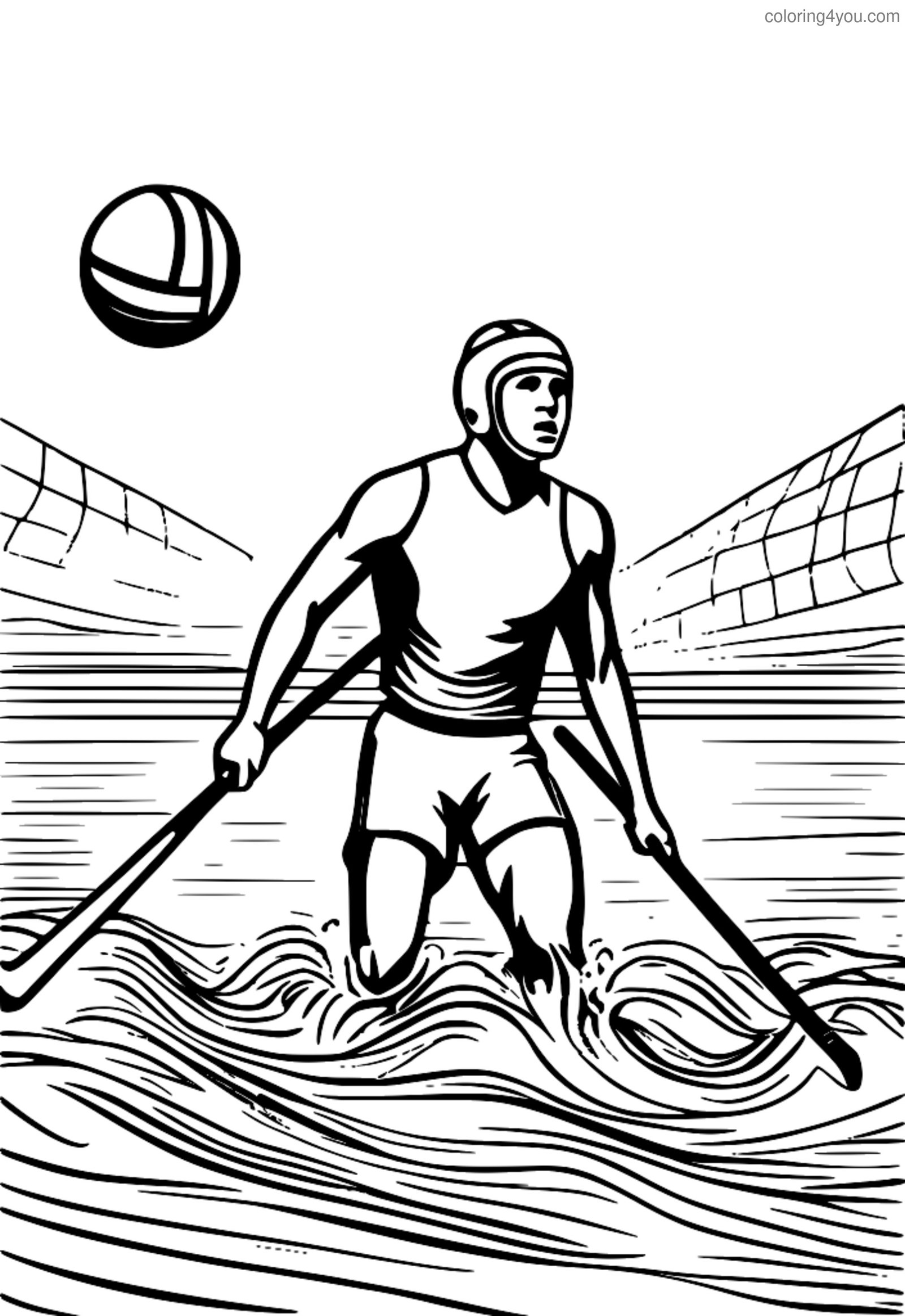 Vattenpolospelare som bär badmössa och håller en poolboll Vattenpolospelare som bär badmössa och håller en poolboll