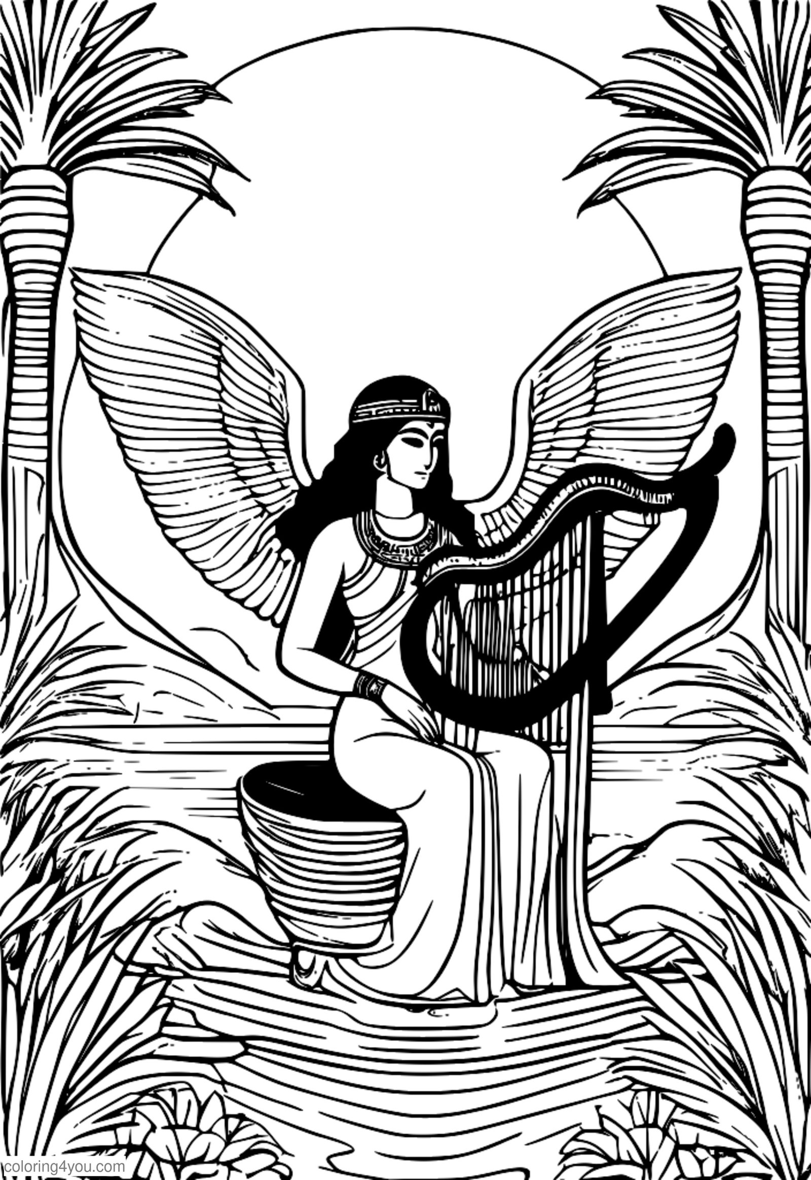Perëndeshë me krahë, Isis me krahë, Harp, art egjiptian, Qetë, Fantazi Perëndeshë me krahë, Isis me krahë, Harp, art egjiptian, Qetë, Fantazi
