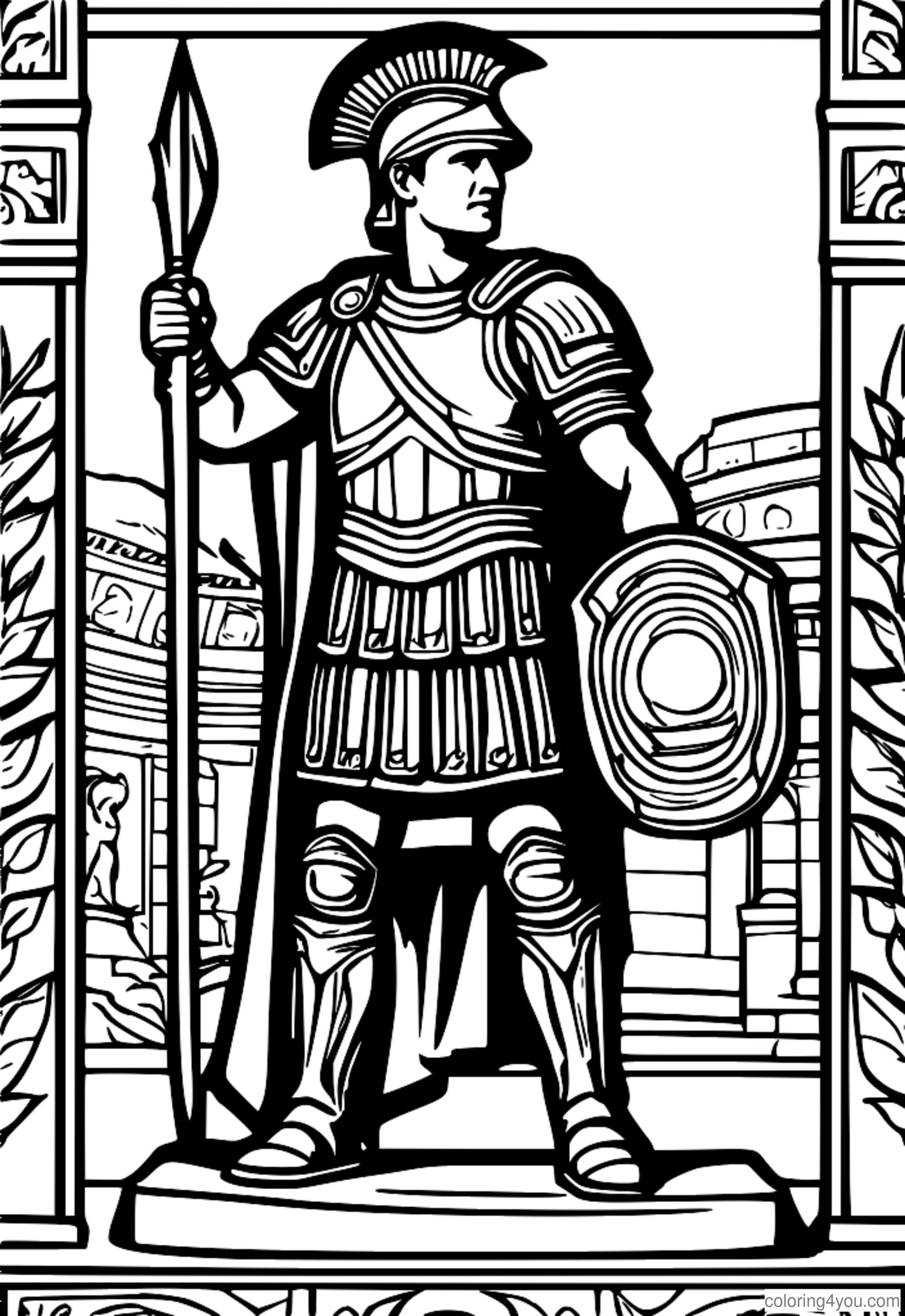 Ausmalbild: Römischer Soldat steht siegreich Ausmalbild: Römischer Soldat steht siegreich