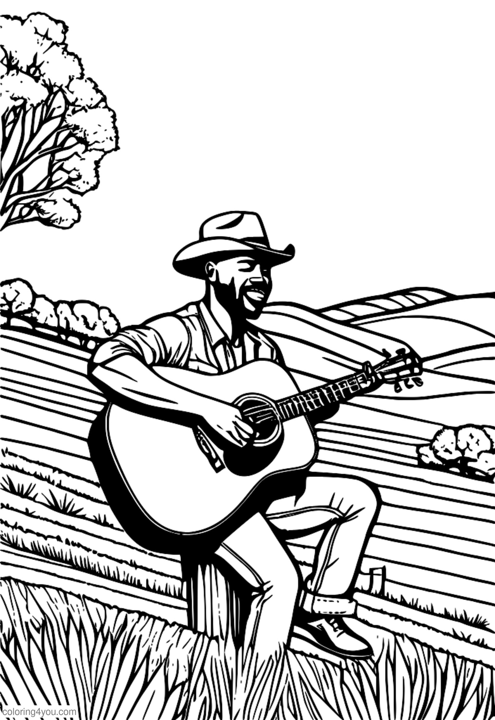 Darius Rucker hrá na akustickú gitaru s farmárskym pozadím Darius Rucker hrá na akustickú gitaru s farmárskym pozadím