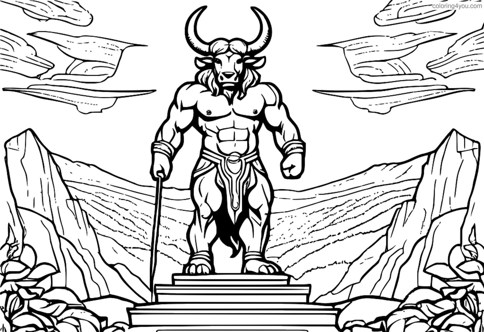 Majestātisks Mīnotaurs, kas stāv pasaules virsotnē. Majestātisks Mīnotaurs, kas stāv pasaules virsotnē.