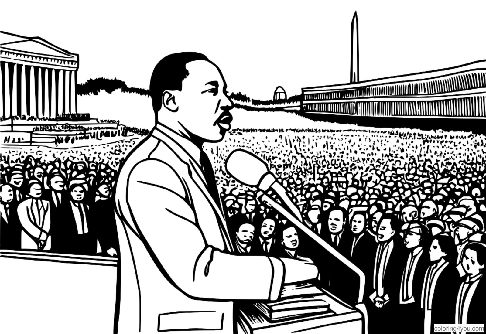Martin Luther King Jr. ag labhairt ag an Máirseáil ar Washington ar son Post agus Saoirse i 1963 Martin Luther King Jr. ag labhairt ag an Máirseáil ar Washington ar son Post agus Saoirse i 1963