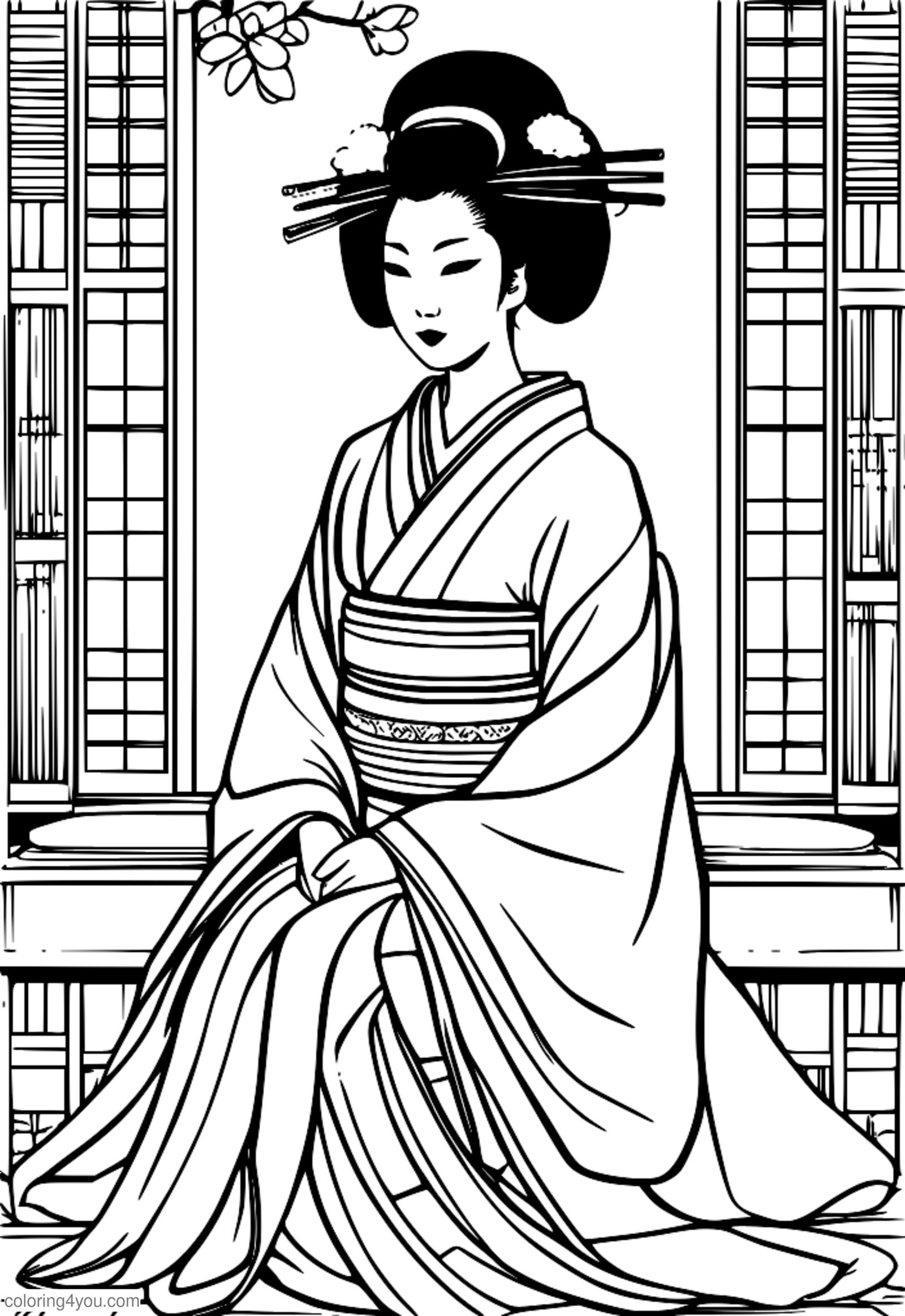 Geiša dėvi tradicinį senovės japonų kimono Geiša dėvi tradicinį senovės japonų kimono