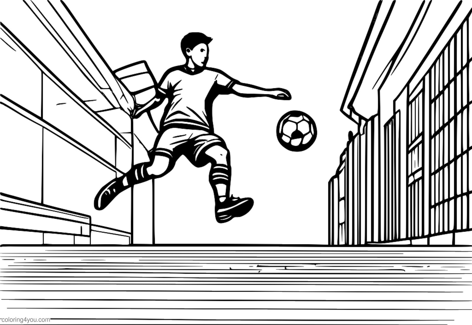 Logħba tal-futbol b'saħħitha - plejer jaqbeż biex jagħti ballun mill-kantuniera Logħba tal-futbol b'saħħitha - plejer jaqbeż biex jagħti ballun mill-kantuniera