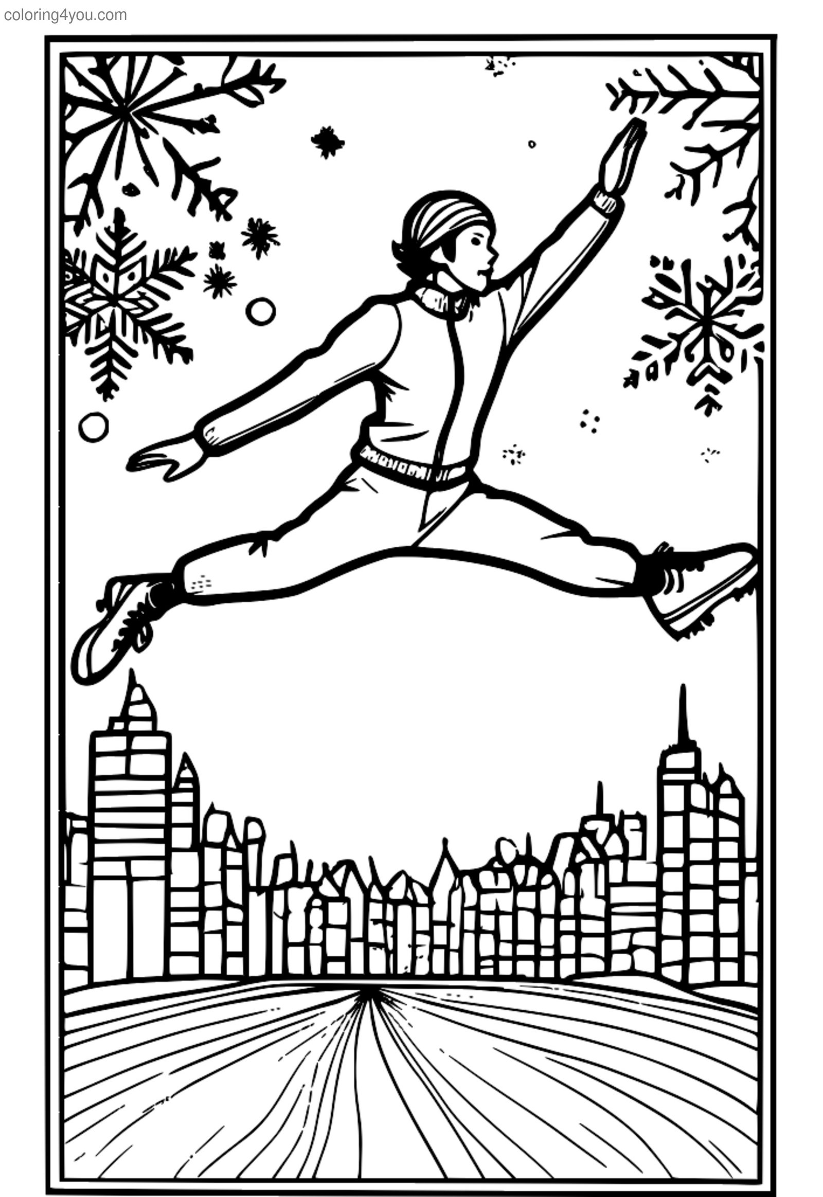 ਸਨੋਫਲੇਕਸ ਅਤੇ ਟਰੈਕ ਦੇ ਨਾਲ ਫਿਗਰ-ਸਕੇਟਿੰਗ ਦਾ ਰੰਗਦਾਰ ਪੰਨਾ ਸਨੋਫਲੇਕਸ ਅਤੇ ਟਰੈਕ ਦੇ ਨਾਲ ਫਿਗਰ-ਸਕੇਟਿੰਗ ਦਾ ਰੰਗਦਾਰ ਪੰਨਾ