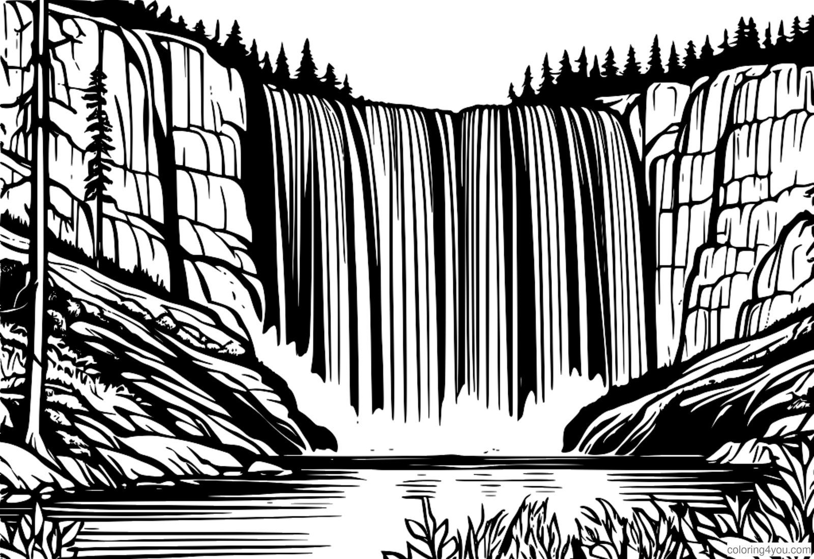Kaca pewarna Wolweski Falls, diubengi dening vegetasi sing subur lan banyu sing jernih Kaca pewarna Wolweski Falls, diubengi dening vegetasi sing subur lan banyu sing jernih
