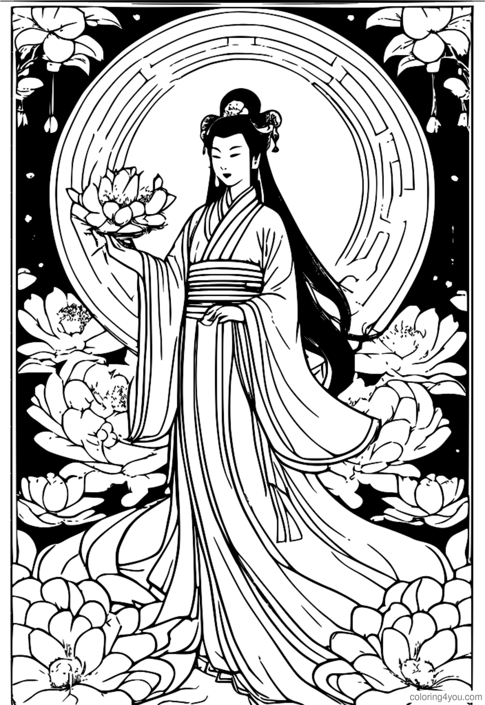 Chang'e cercado por flores chinesas. Chang'e cercado por flores chinesas.